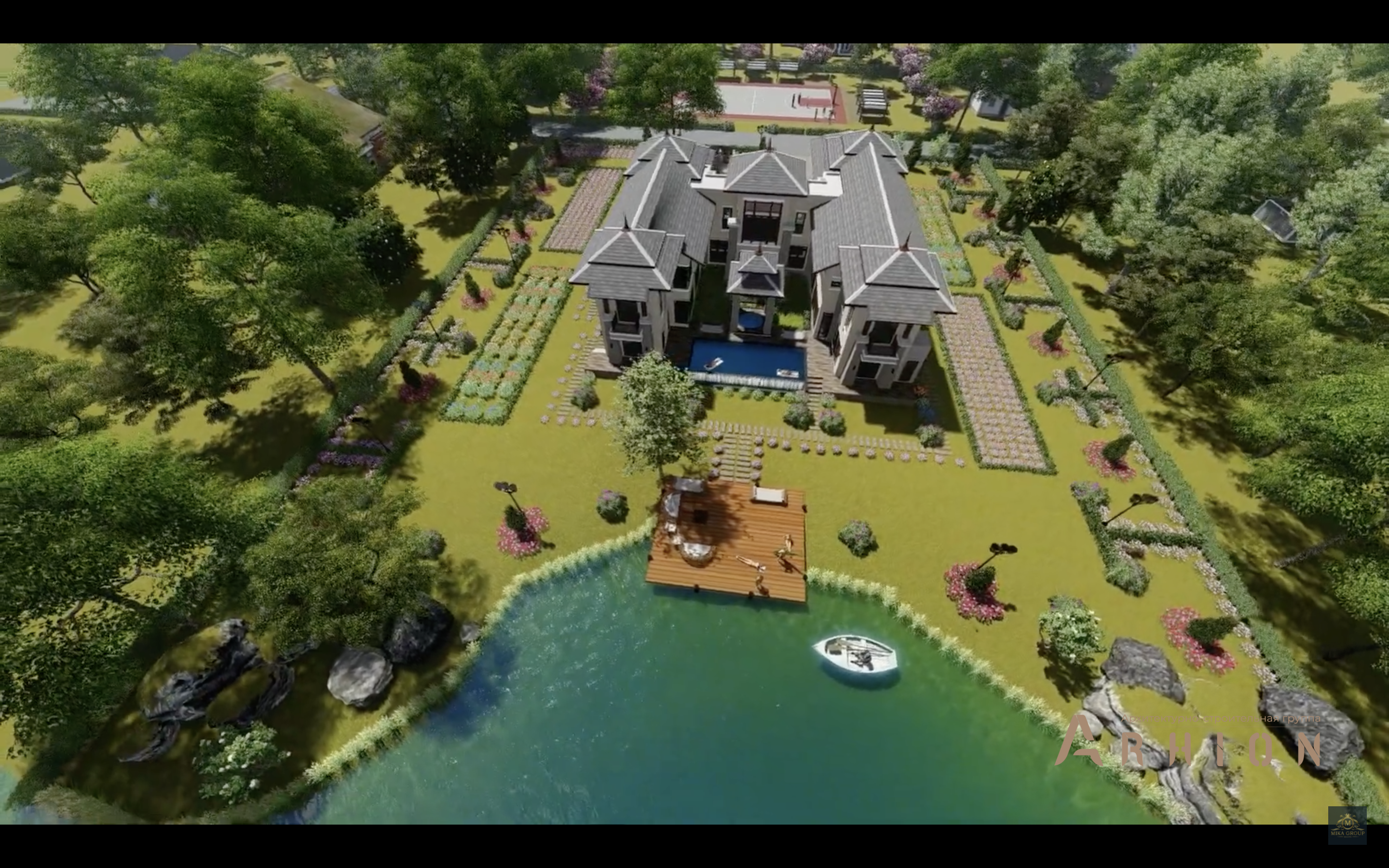 13. Проект двухэтажного дома в современном стиле с многоскатной кровлей, v-1000, площадью - 746 кв c терассой, балконом, бассейном