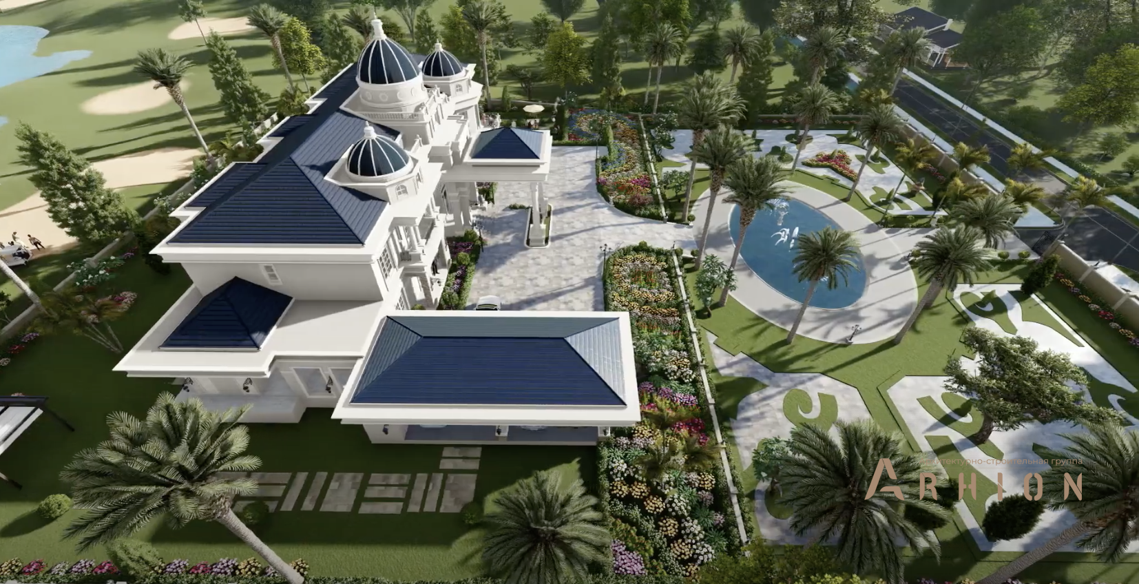 3. Проект двухэтажного дома в классическом стиле с многоскатной кровлей, v-1150, площадью - 1081 кв c мансардой, терассой, балконом, бассейном, эркером, вторым светом