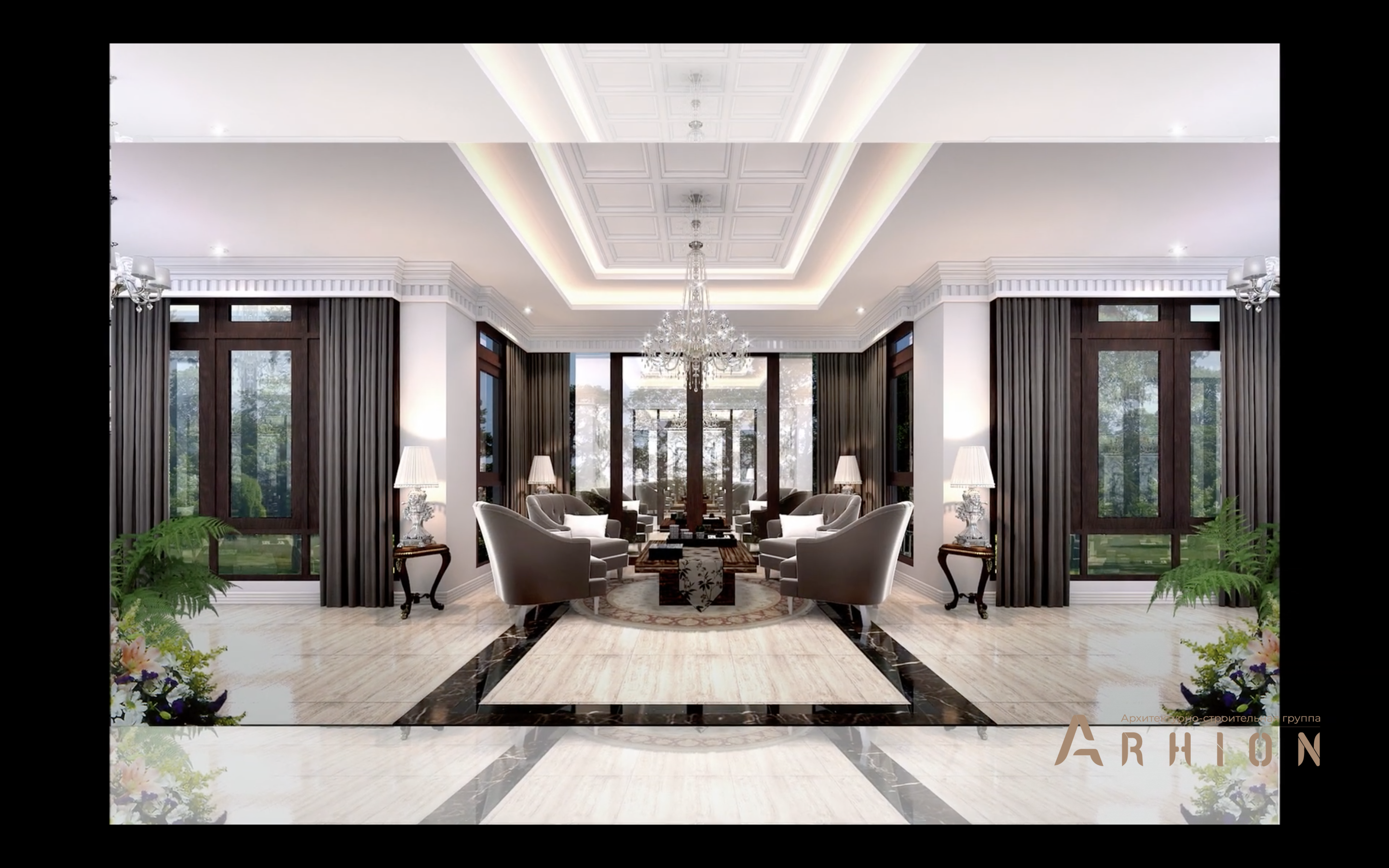 8. Проект двухэтажного дома в современном стиле с многоскатной кровлей, v-1350, площадью - 810 кв c терассой, балконом, гаражом, бассейном