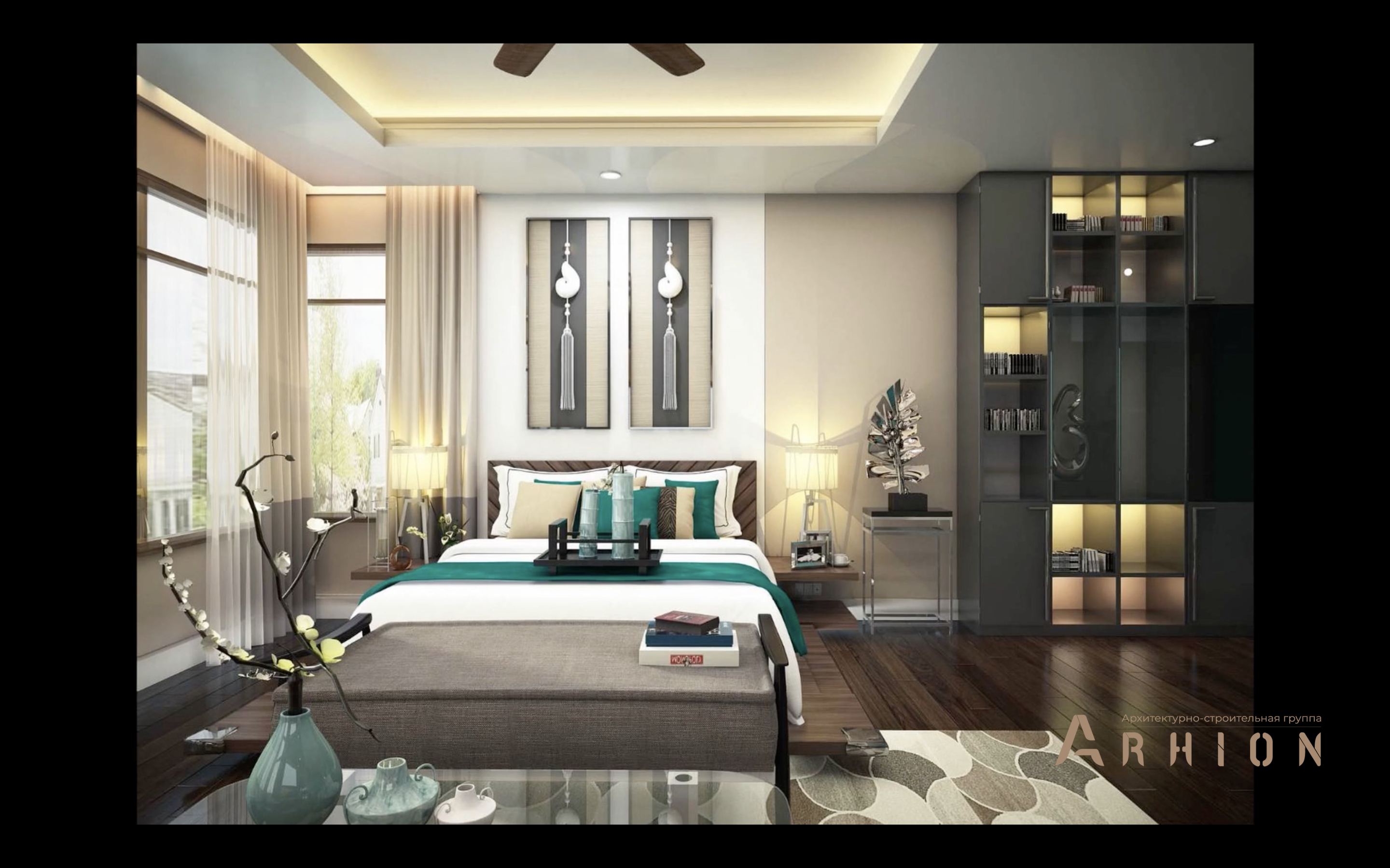 10. Проект двухэтажного дома в современном стиле с многоскатной кровлей, v-1350, площадью - 810 кв c терассой, балконом, гаражом, бассейном