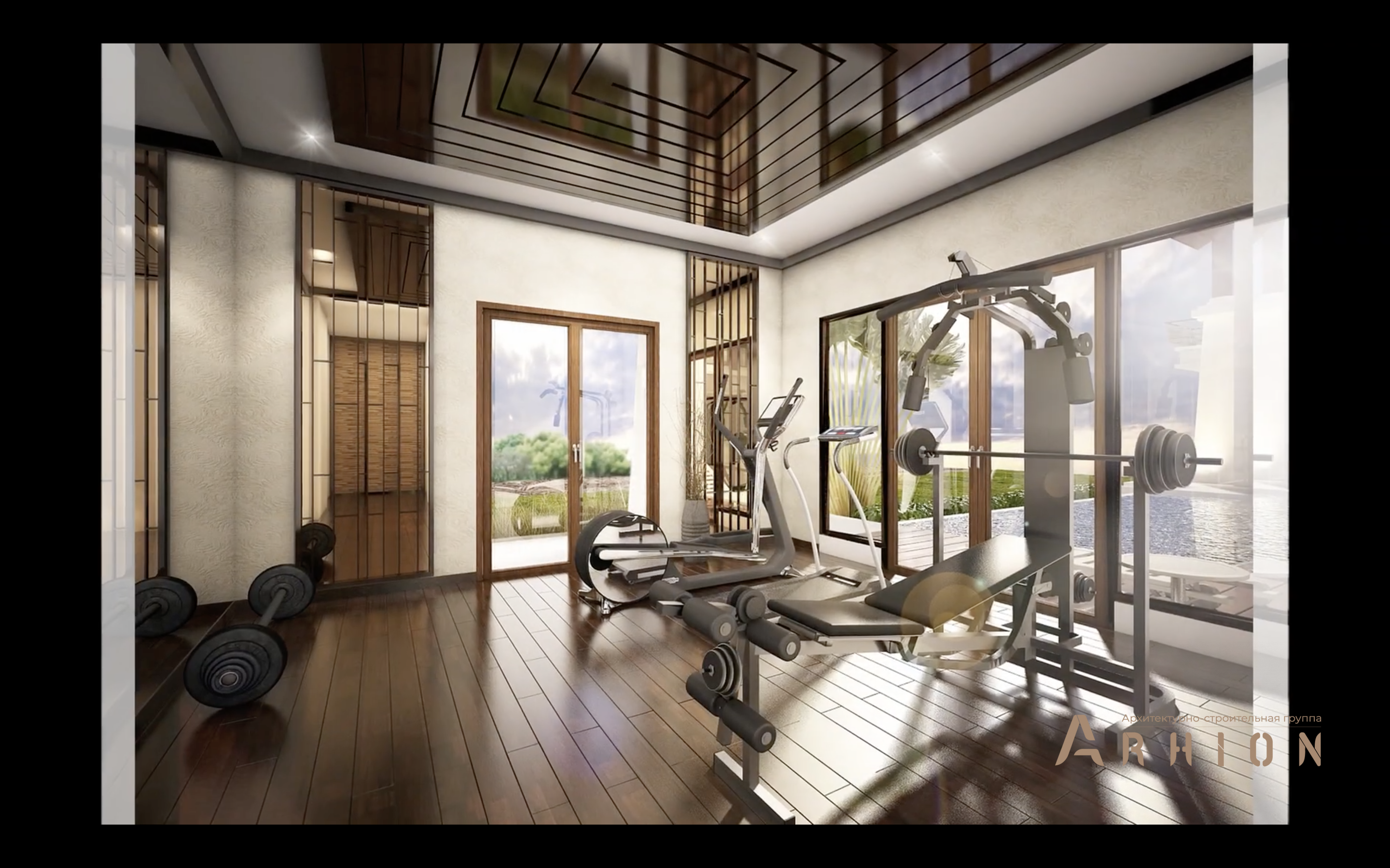 13. Проект двухэтажного дома в современном стиле с многоскатной кровлей, v-1350, площадью - 810 кв c терассой, балконом, гаражом, бассейном