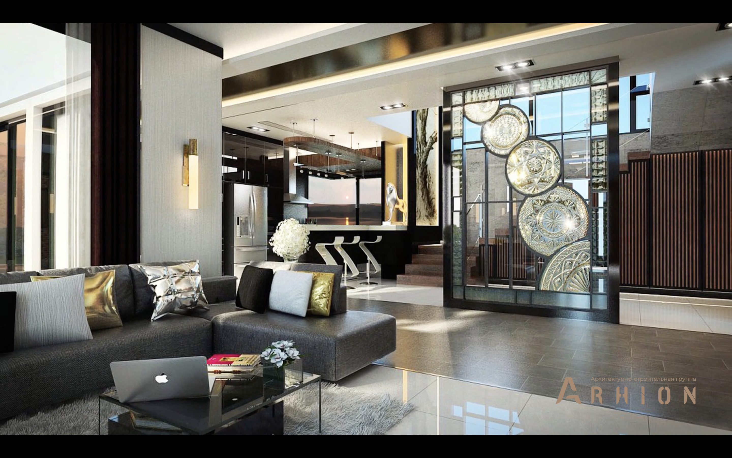 11. Проект трехэтажного дома в стиле хай-тек с плоской кровлей , v-1750, площадью - 1270 кв c терассой, гаражом, бассейном, вторым светом