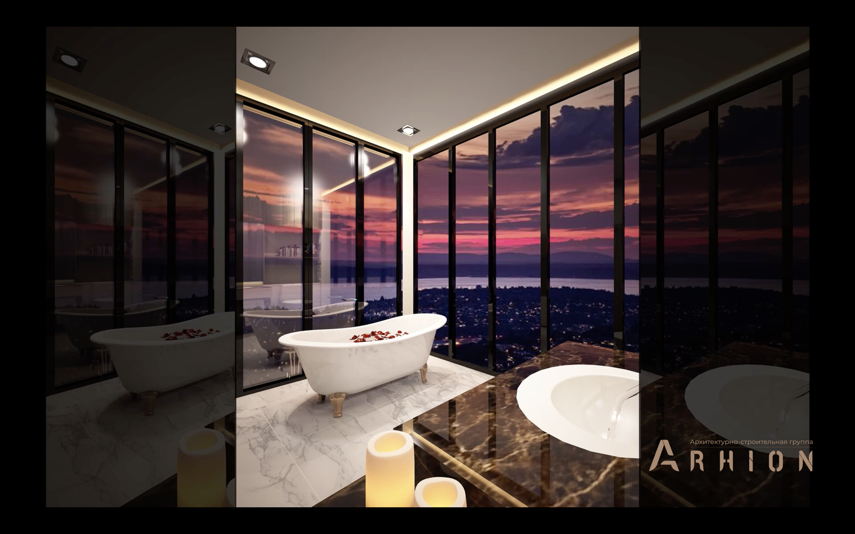 13. Проект трехэтажного дома в стиле хай-тек с плоской кровлей , v-1750, площадью - 1270 кв c терассой, гаражом, бассейном, вторым светом