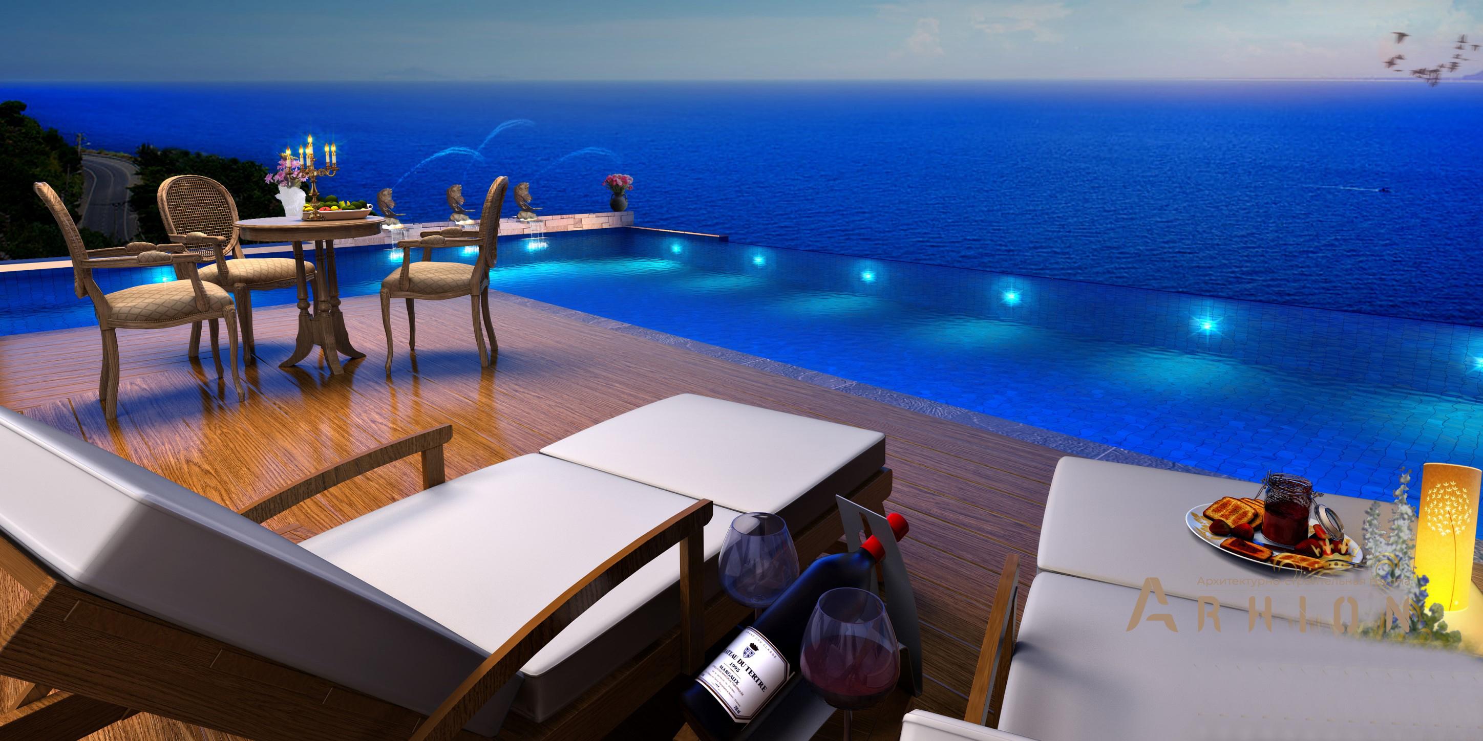 2. Проект трехэтажного дома в стиле хай-тек с плоской кровлей , v-1750, площадью - 1270 кв c терассой, гаражом, бассейном, вторым светом