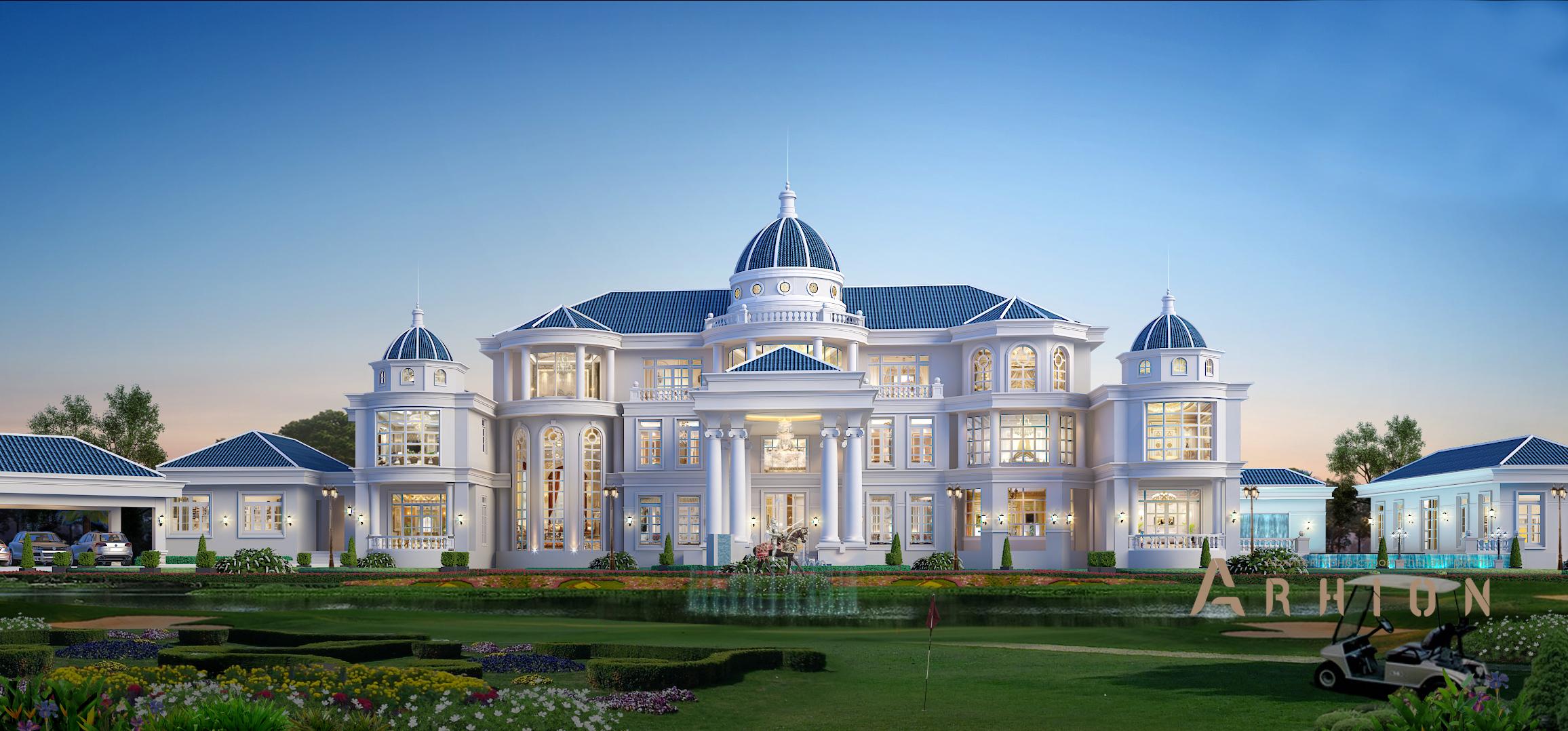 1. Проект трехэтажного дома в классическом стиле с многоскатной кровлей, v-2750, площадью - 2016 кв c цокольным этажом, терассой, гаражом, бассейном, эркером, вторым светом