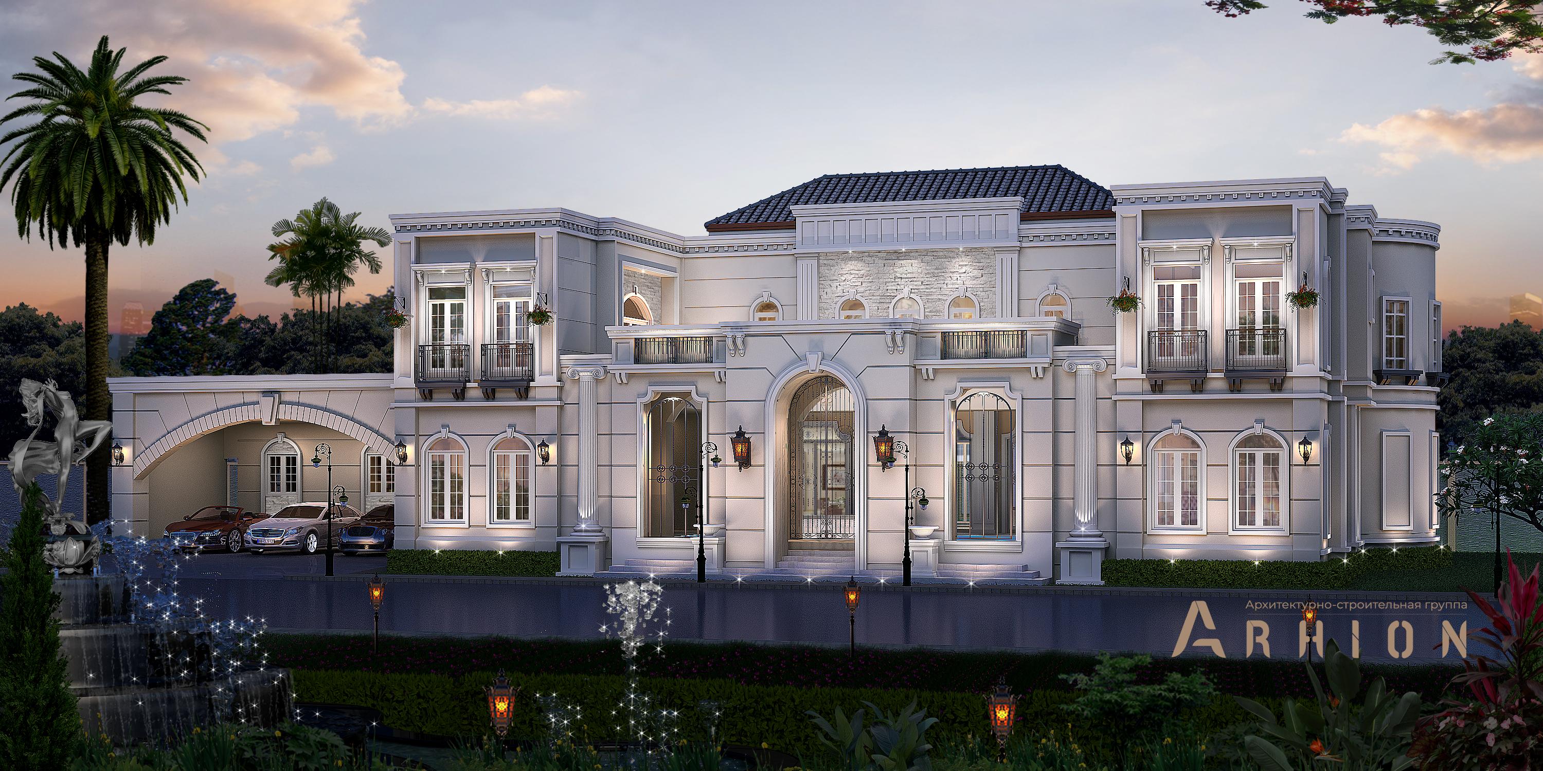 2. Проект двухэтажного дома в классическом стиле с плоской кровлей , v-555, площадью - 466 кв c терассой, балконом, бассейном, вторым светом