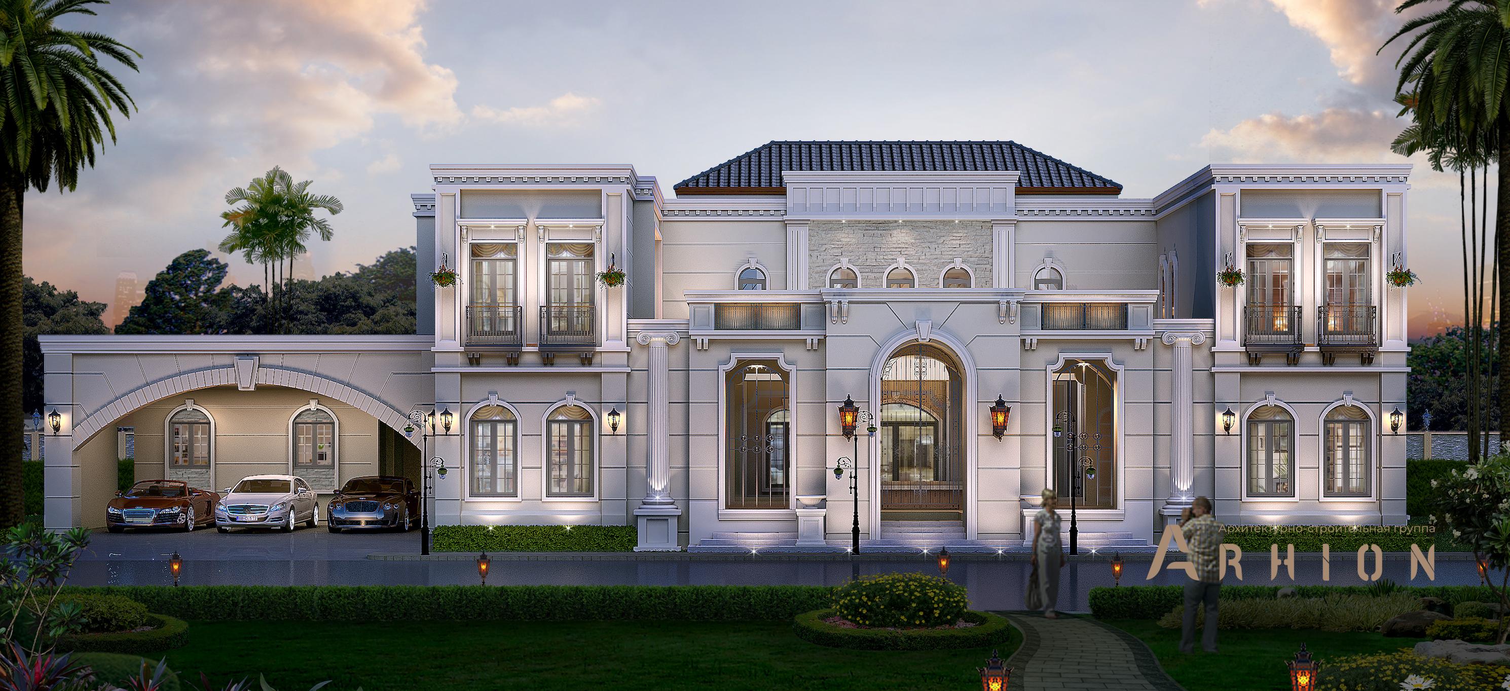 1. Проект двухэтажного дома в классическом стиле с плоской кровлей , v-555, площадью - 466 кв c терассой, балконом, бассейном, вторым светом