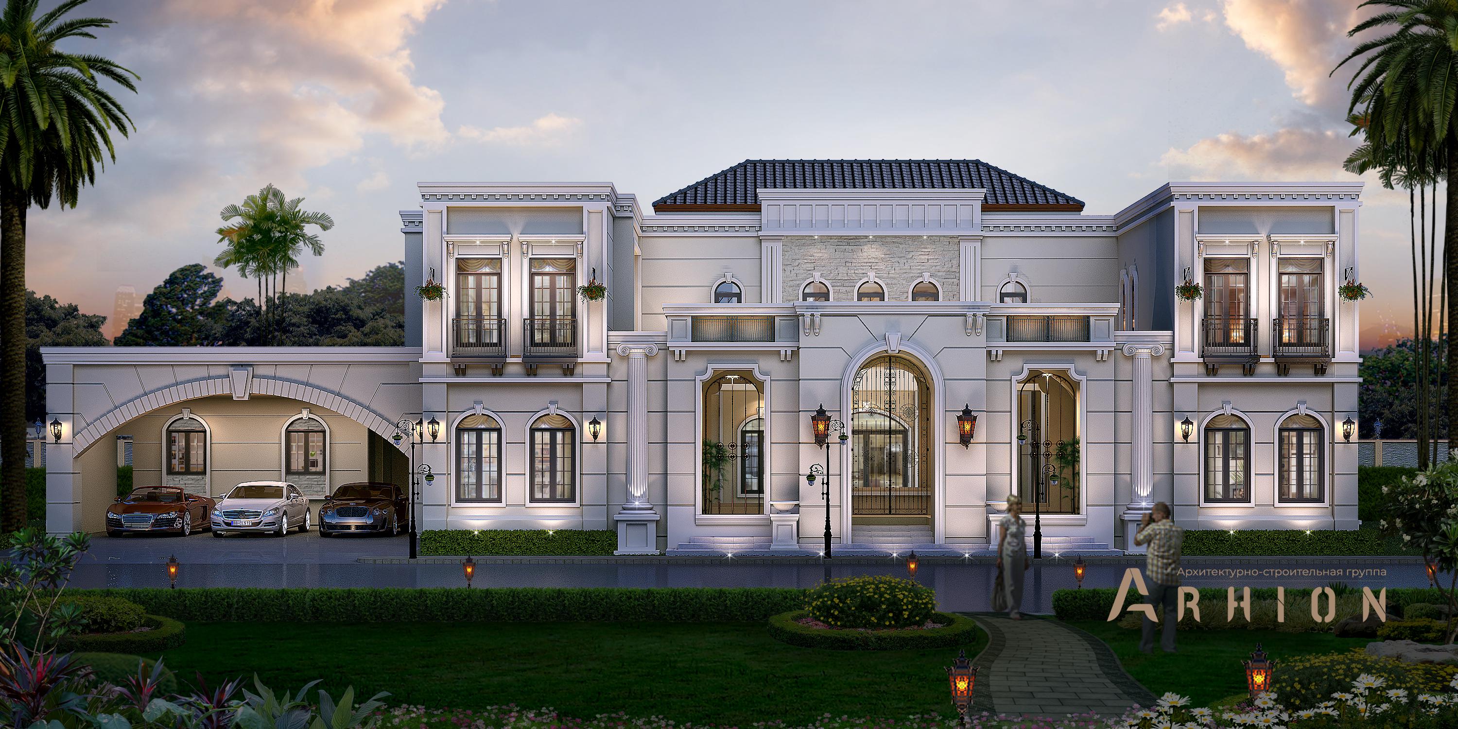 1. Проект двухэтажного дома в классическом стиле с плоской кровлей , v-700, площадью - 560 кв c терассой, балконом, гаражом, бассейном, эркером, вторым светом