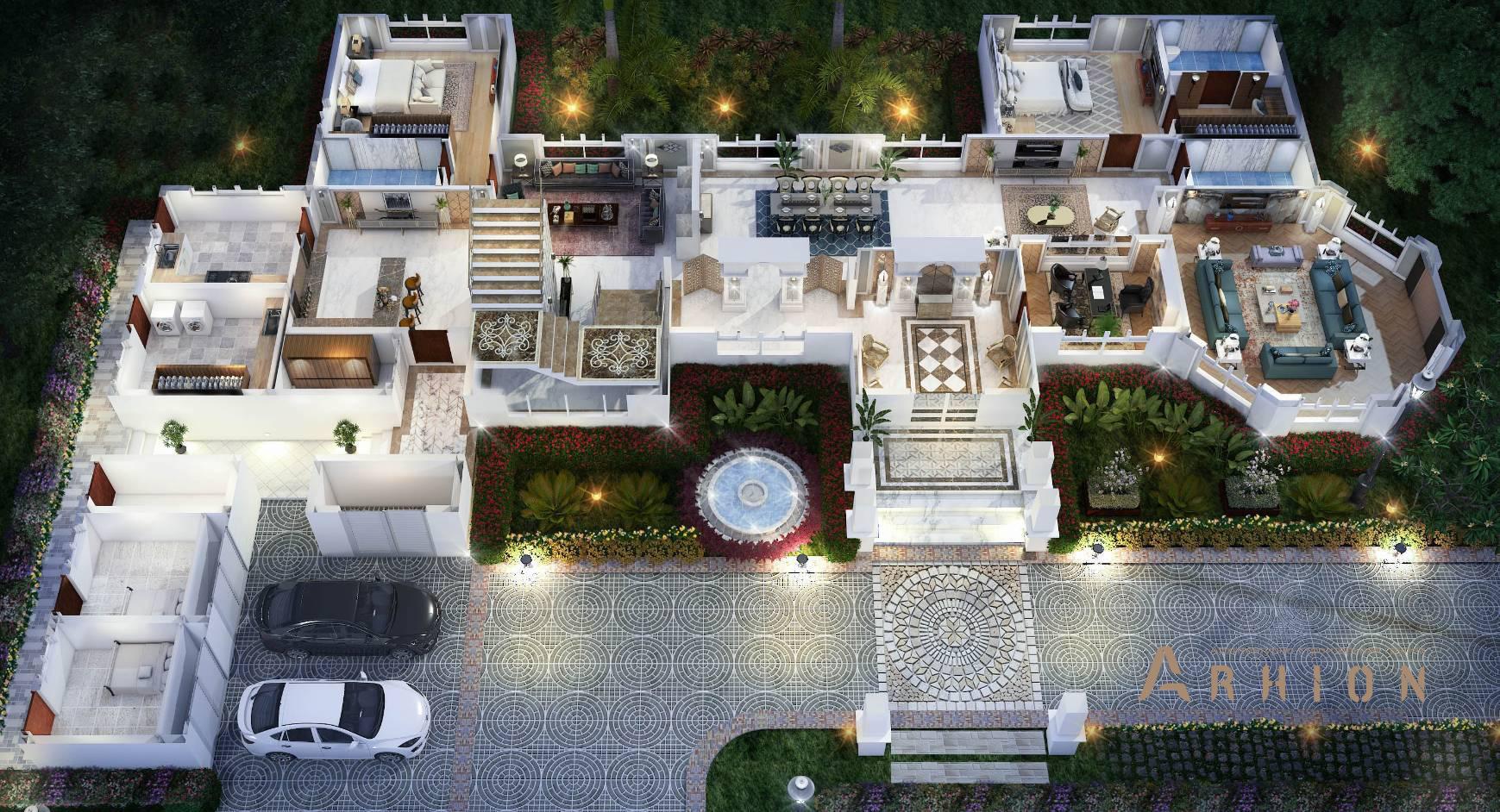 2. Проект двухэтажного дома в классическом стиле с четырехскатной, v-840, площадью - 839 кв c бассейном, эркером, вторым светом