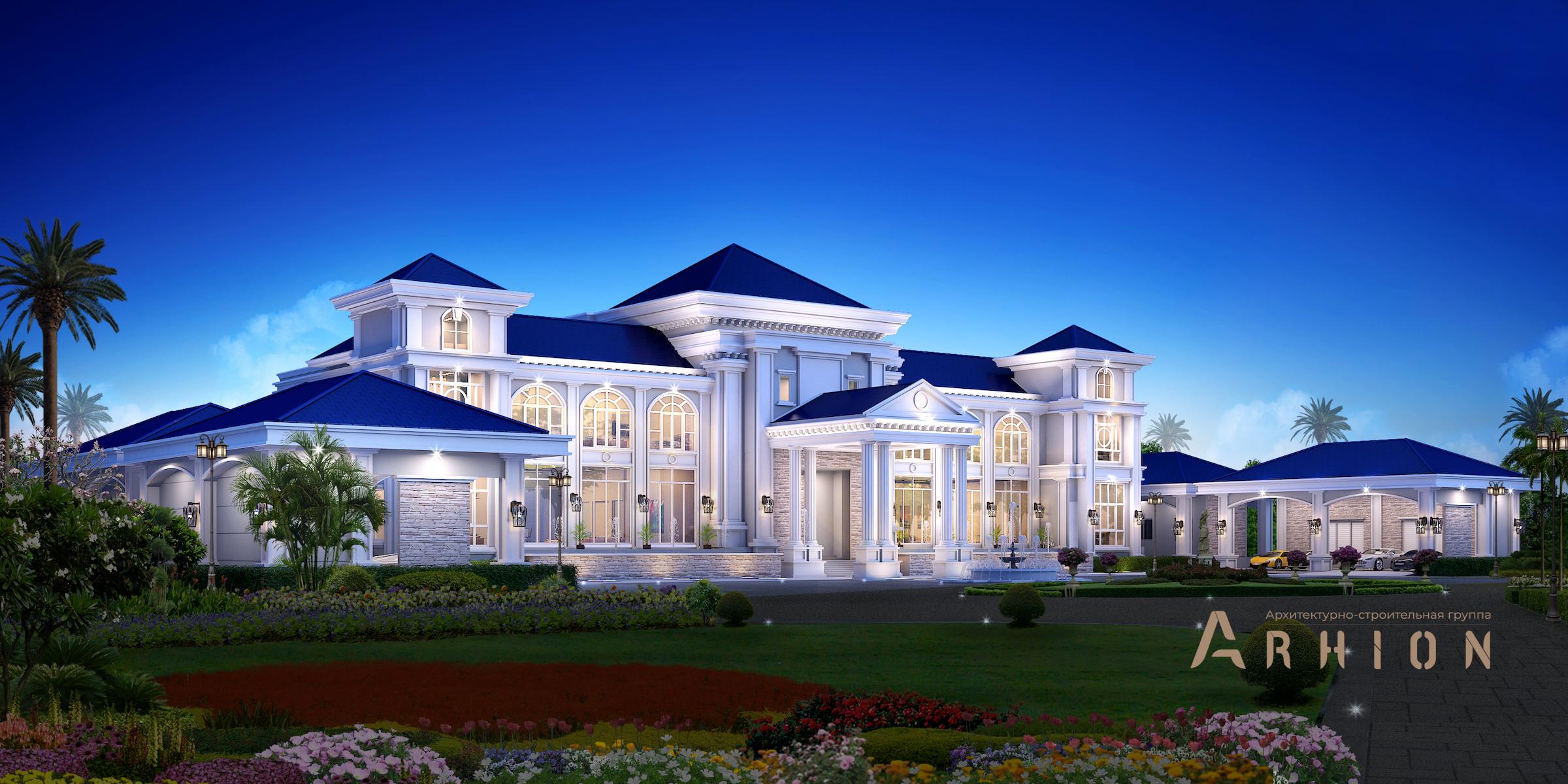 1. Проект двухэтажного дома в классическом стиле с многоскатной кровлей, v-995, площадью - 1350 кв c терассой, балконом, бассейном