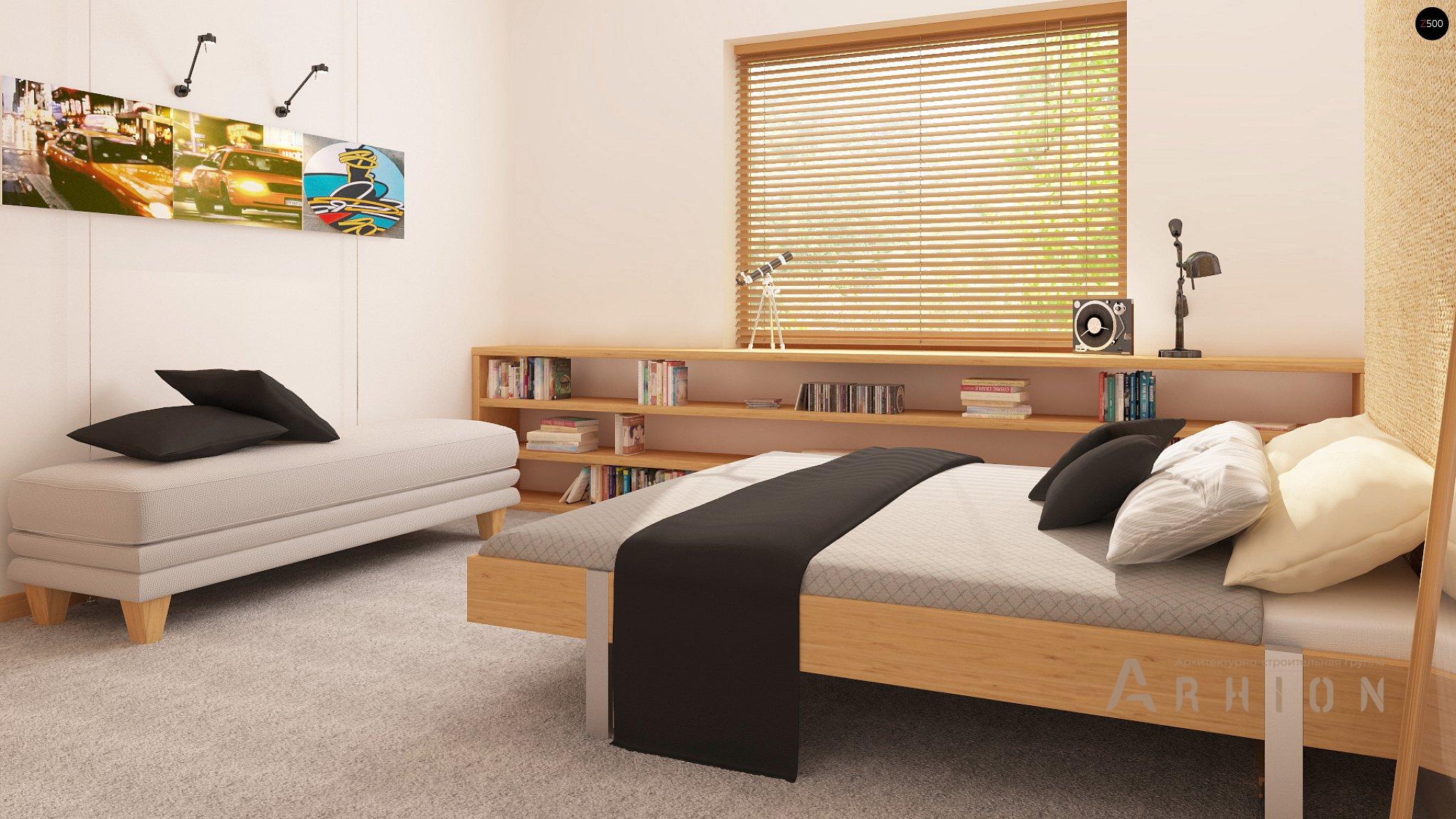 9. Проект одноэтажного дома в современном стиле с четырехскатной, Z10, площадью - 134 кв c терассой, эркером