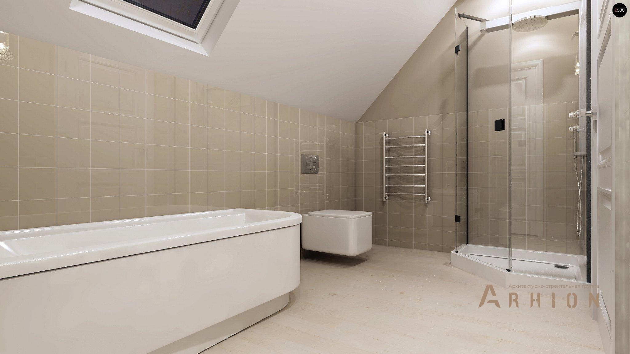 8. Проект одноэтажного дома в европейском стиле с двускатной кровлей, Z102, площадью - 120 кв c мансардой, терассой, балконом, эркером