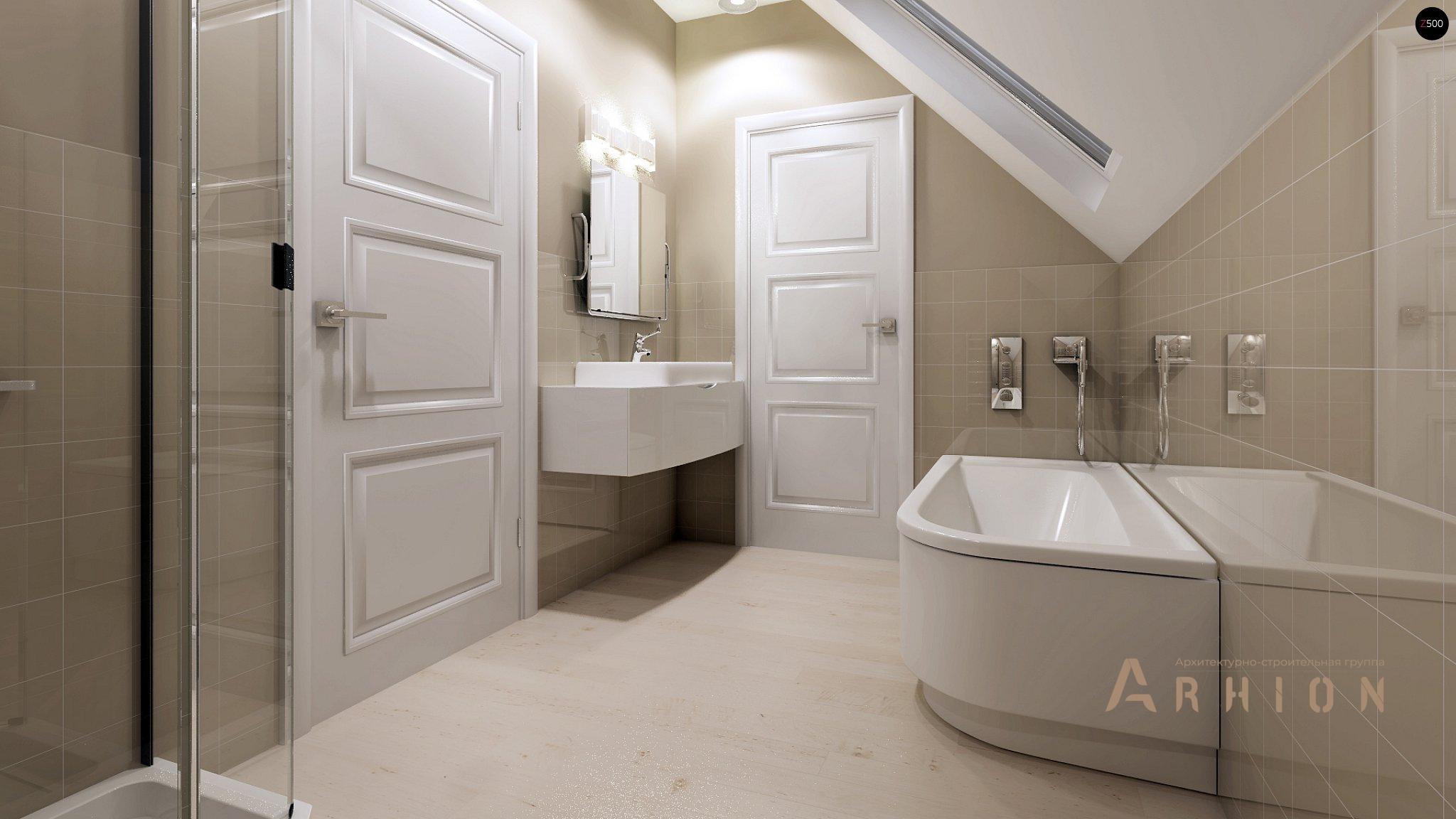 9. Проект одноэтажного дома в европейском стиле с двускатной кровлей, Z102, площадью - 120 кв c мансардой, терассой, балконом, эркером