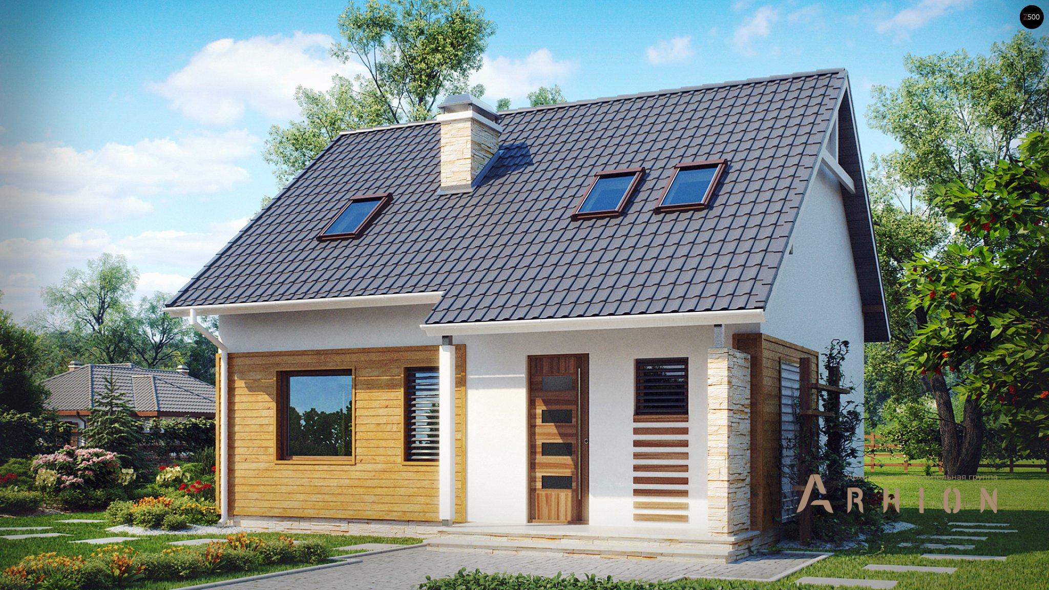 12. Проект одноэтажного дома в европейском стиле с двускатной кровлей, Z102, площадью - 120 кв c мансардой, терассой, балконом, эркером