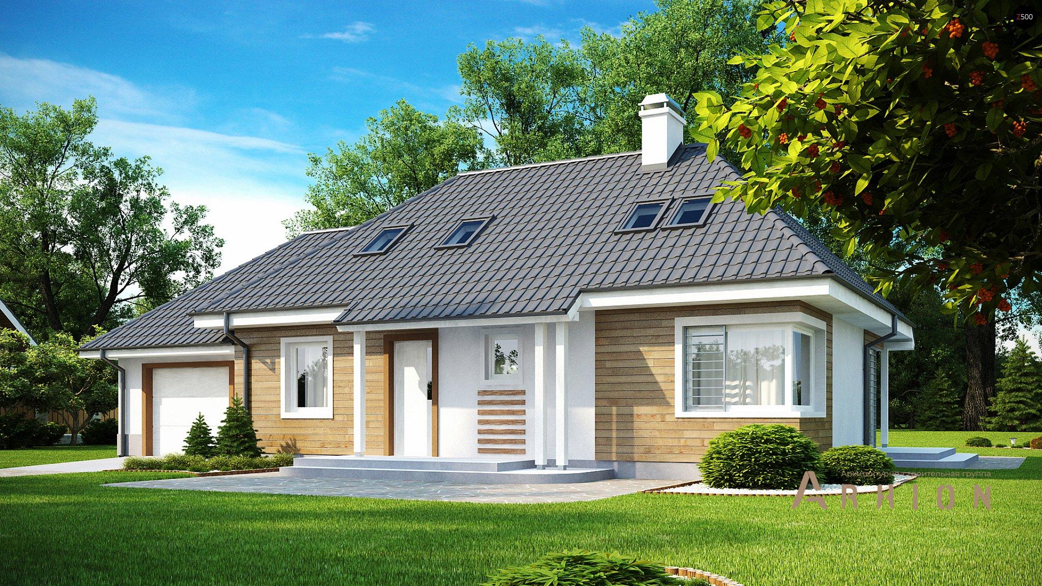 2. Проект одноэтажного дома в современном стиле с четырехскатной, Z105, площадью - 198 кв c мансардой, терассой, гаражом