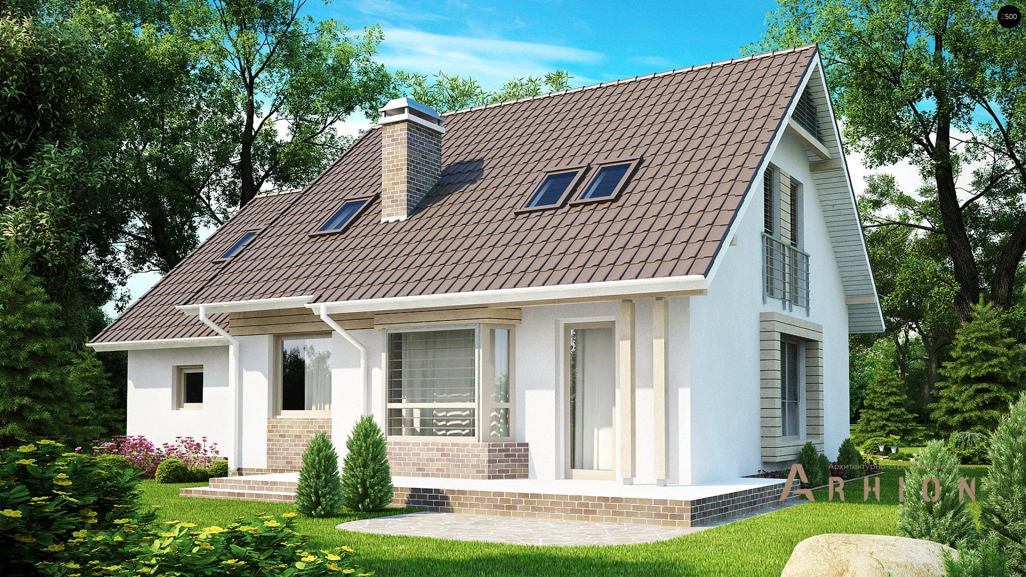 1. Проект одноэтажного дома в современном стиле с двускатной кровлей, Z107, площадью - 179 кв c мансардой, терассой, гаражом, эркером