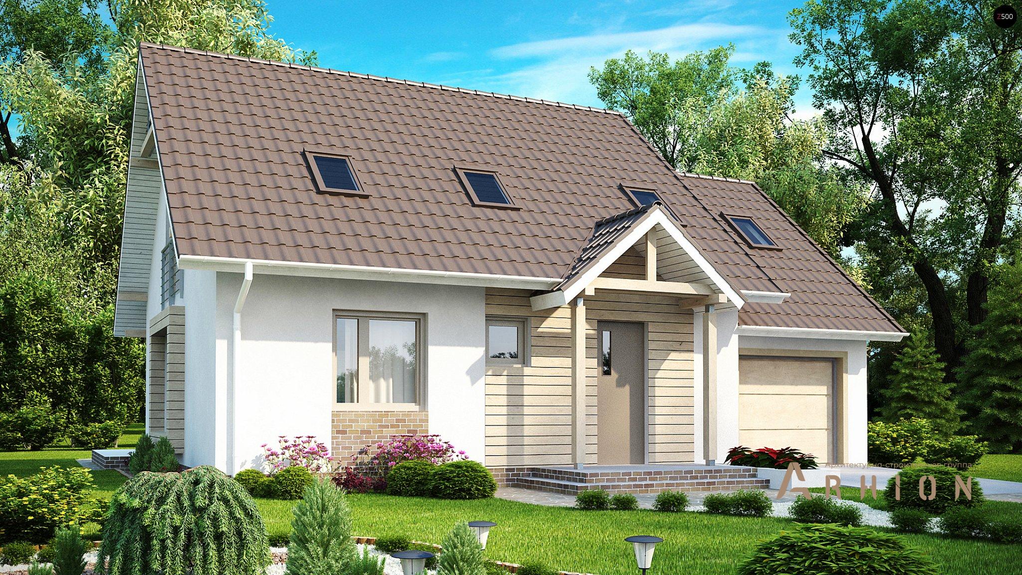 2. Проект одноэтажного дома в современном стиле с двускатной кровлей, Z107, площадью - 179 кв c мансардой, терассой, гаражом, эркером