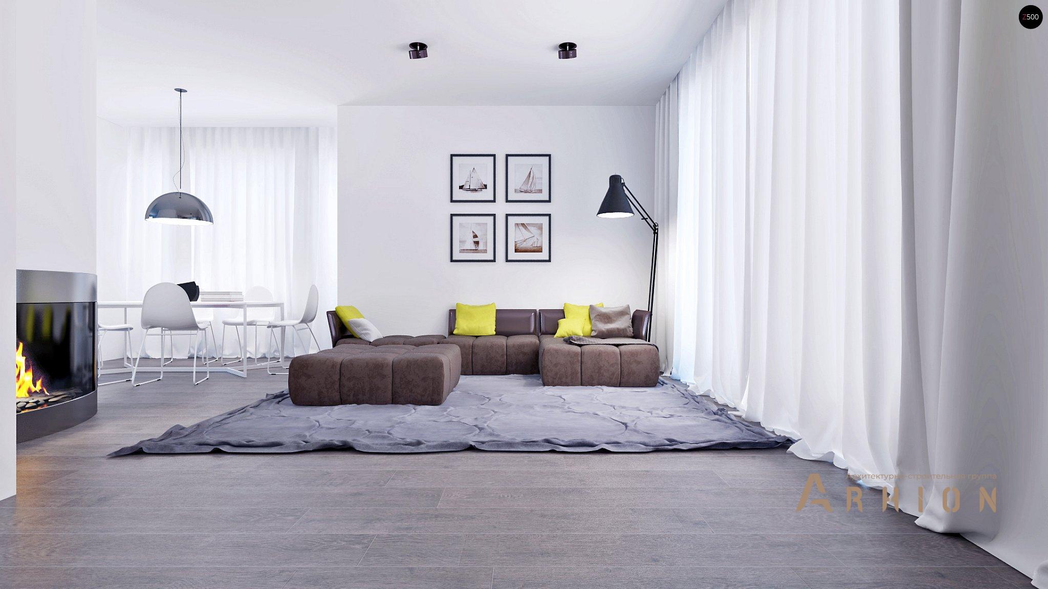 2. Проект одноэтажного дома в современном стиле с двускатной кровлей, Z108, площадью - 187 кв c мансардой, терассой, балконом, гаражом, эркером