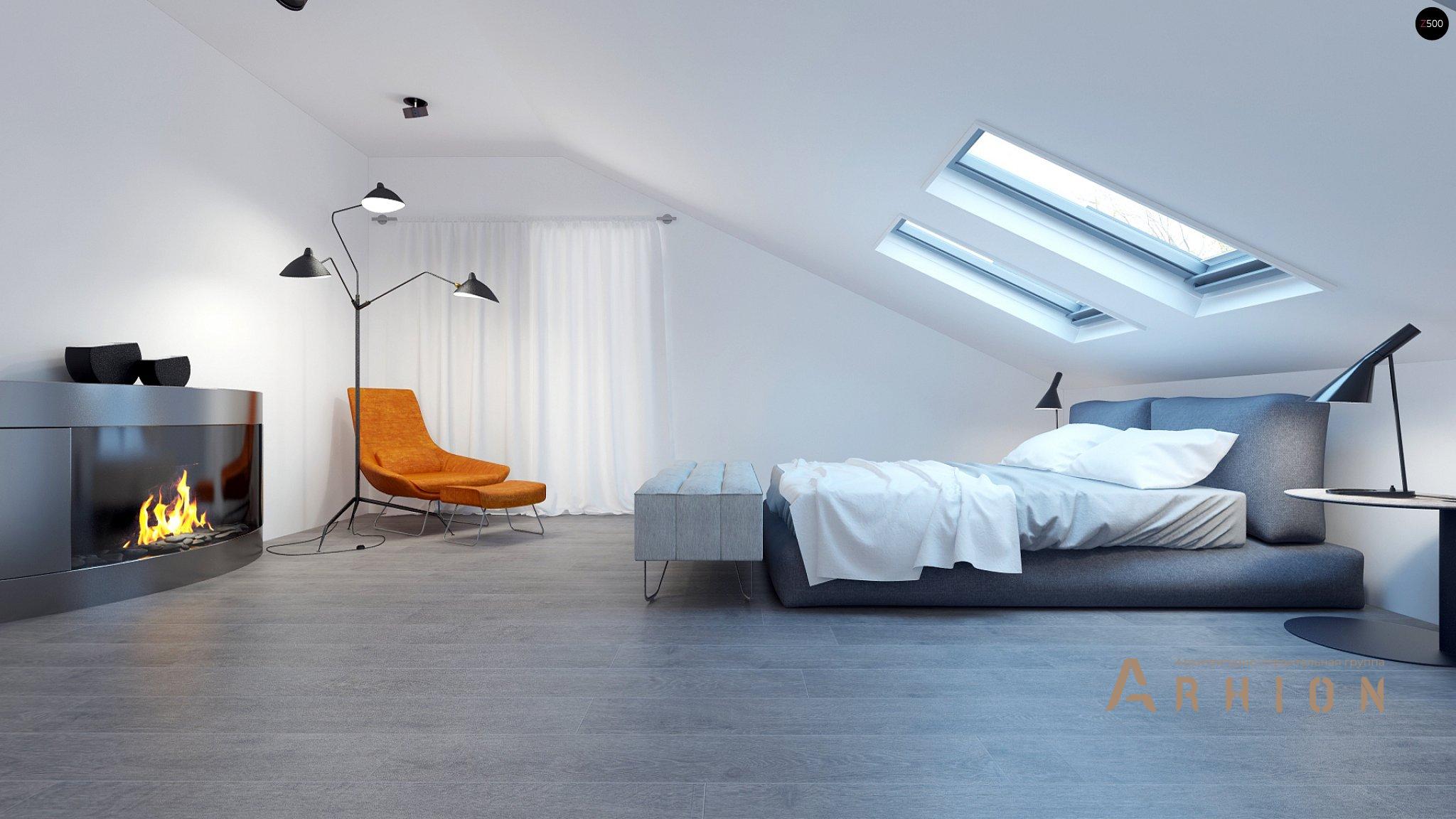 7. Проект одноэтажного дома в современном стиле с двускатной кровлей, Z108, площадью - 187 кв c мансардой, терассой, балконом, гаражом, эркером