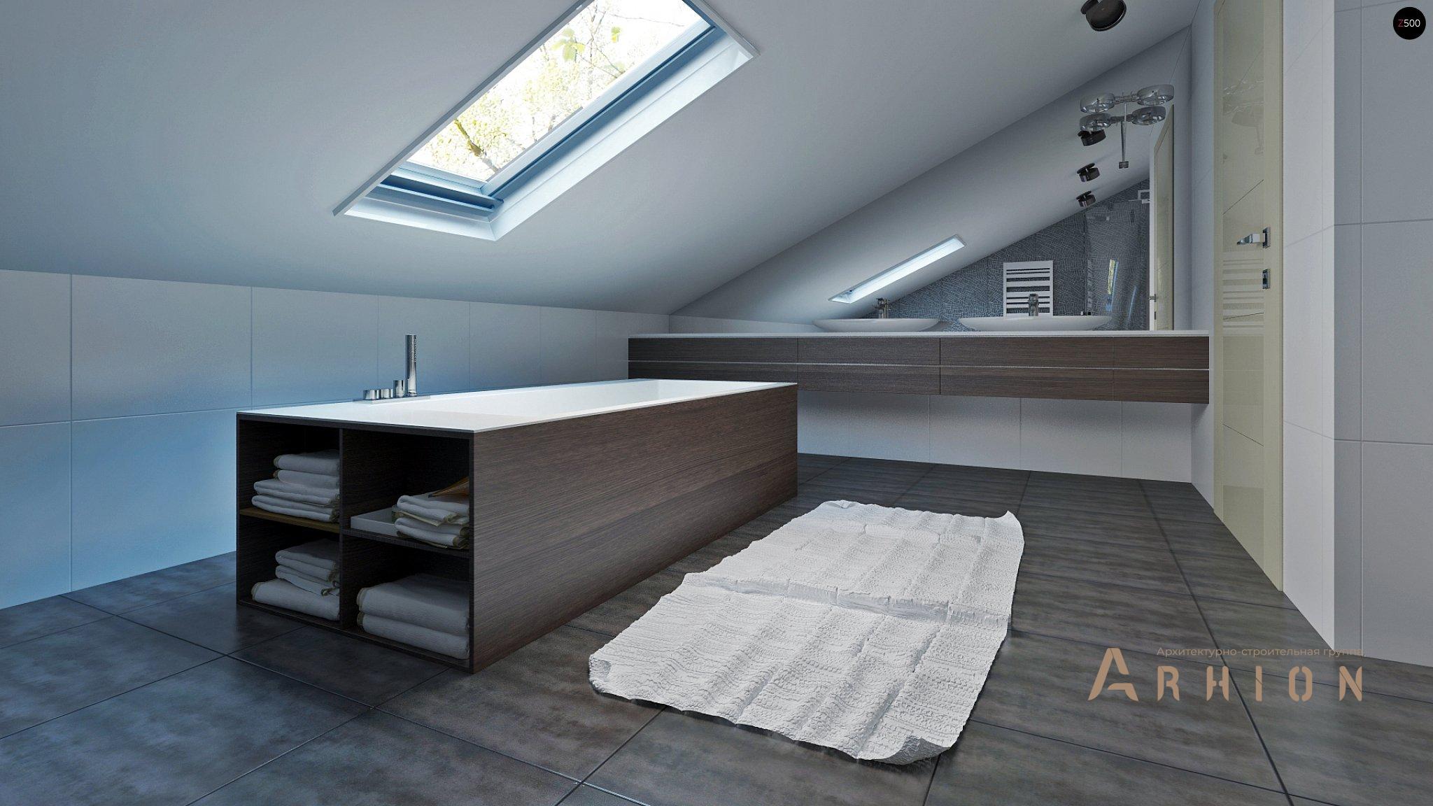 9. Проект одноэтажного дома в современном стиле с двускатной кровлей, Z108, площадью - 187 кв c мансардой, терассой, балконом, гаражом, эркером