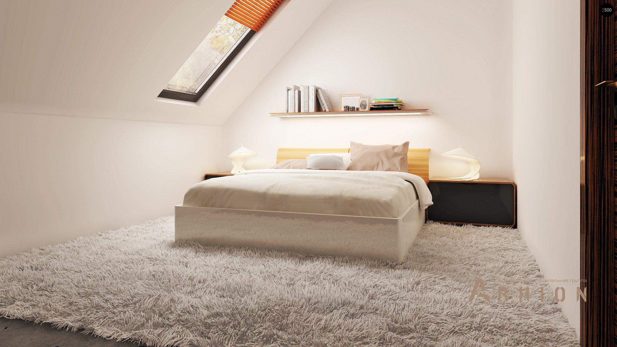 7. Проект одноэтажного дома в канадском стиле с двускатной кровлей, Z114, площадью - 150 кв c мансардой, терассой, балконом, гаражом, эркером