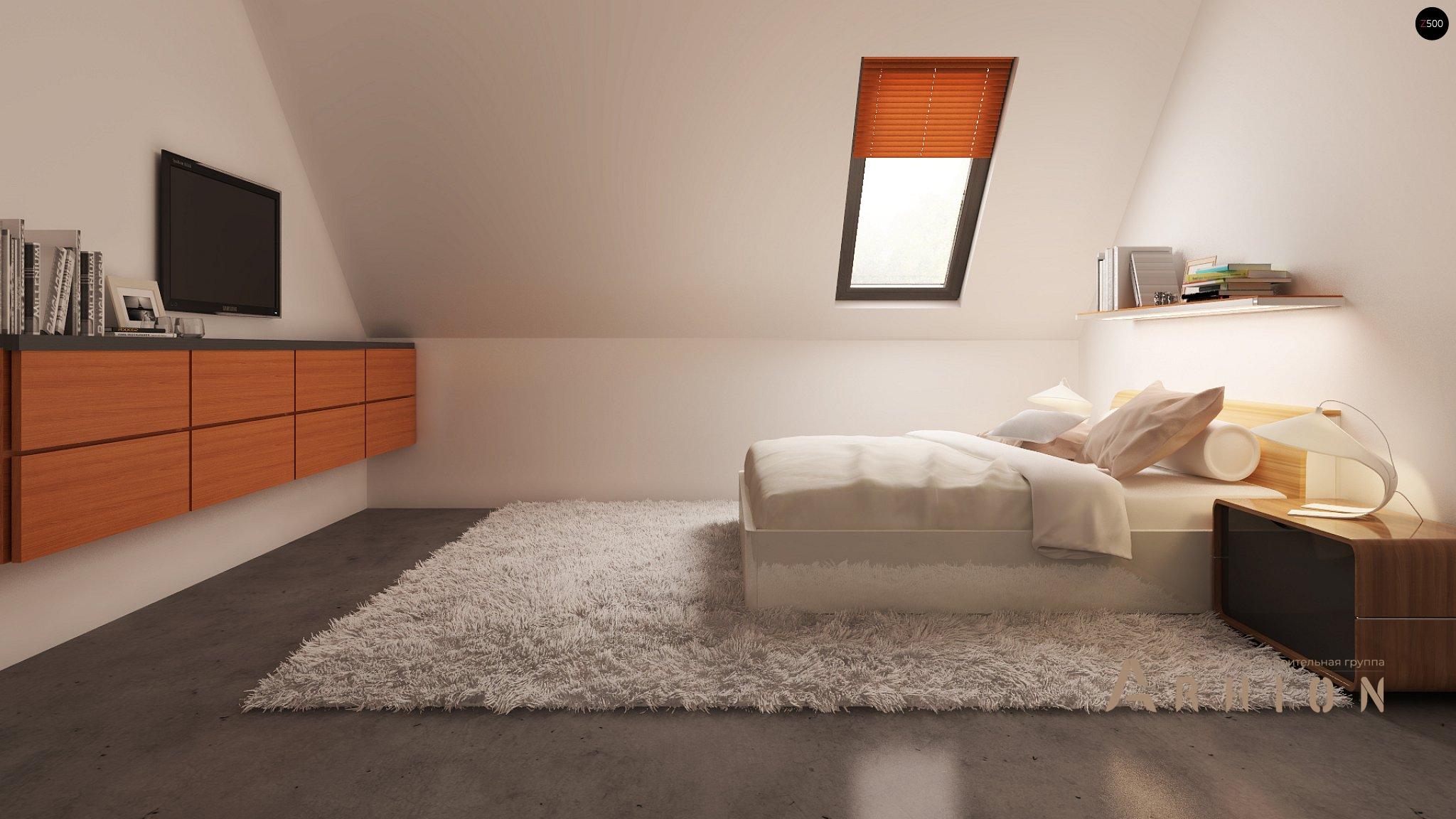 8. Проект одноэтажного дома в канадском стиле с двускатной кровлей, Z114, площадью - 150 кв c мансардой, терассой, балконом, гаражом, эркером