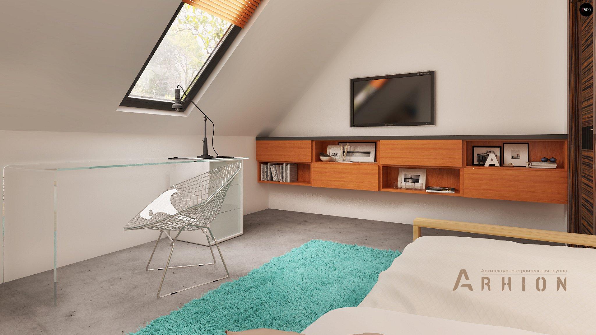 10. Проект одноэтажного дома в канадском стиле с двускатной кровлей, Z114, площадью - 150 кв c мансардой, терассой, балконом, гаражом, эркером