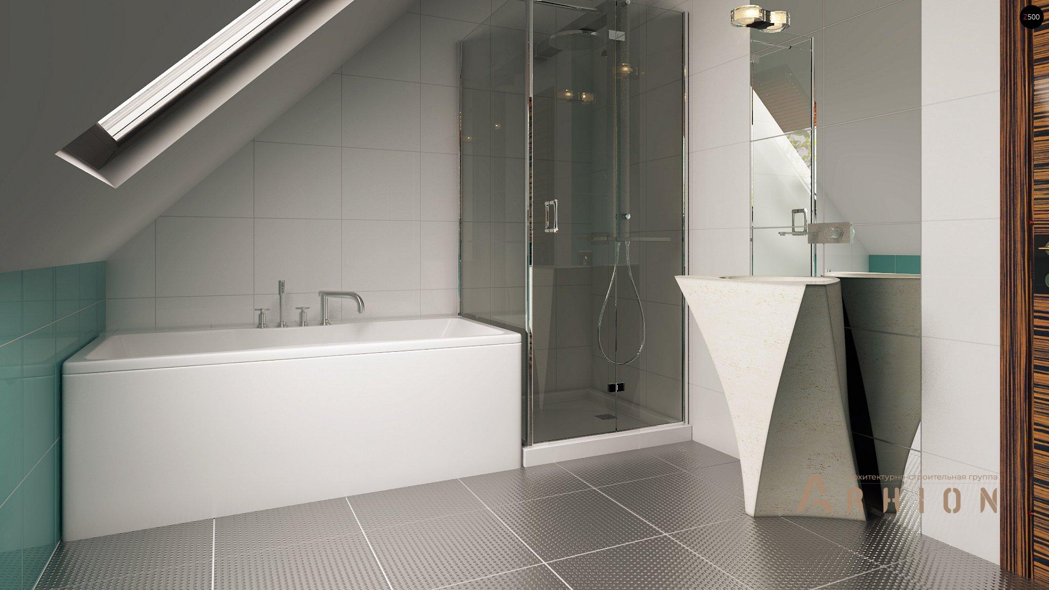 11. Проект одноэтажного дома в канадском стиле с двускатной кровлей, Z114, площадью - 150 кв c мансардой, терассой, балконом, гаражом, эркером