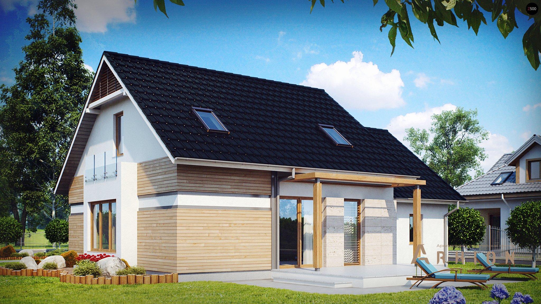 13. Проект одноэтажного дома в канадском стиле с двускатной кровлей, Z114, площадью - 150 кв c мансардой, терассой, балконом, гаражом, эркером