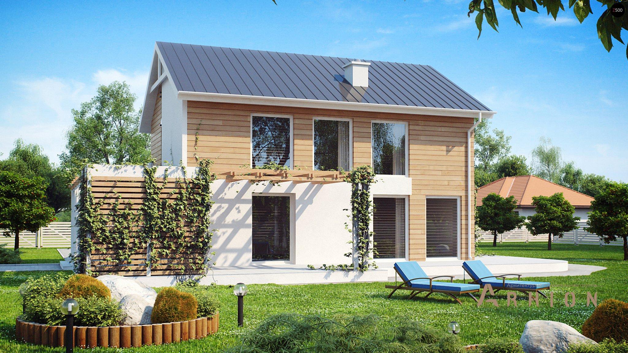 2. Проект двухэтажного дома в современном стиле с двускатной кровлей, Z115, площадью - 121 кв c терассой