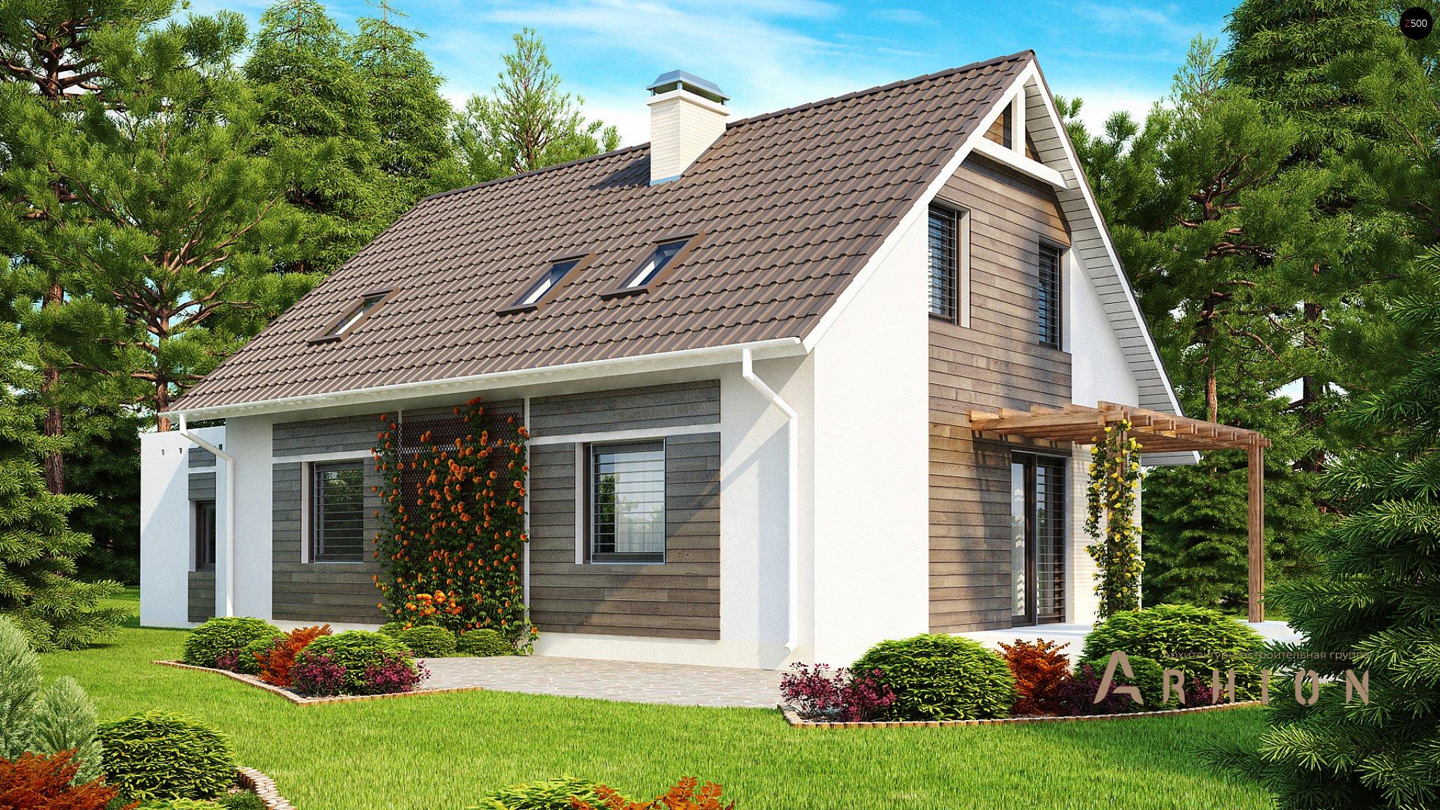 2. Проект одноэтажного дома в современном стиле с двускатной кровлей, Z117, площадью - 179 кв c мансардой, терассой, гаражом, эркером