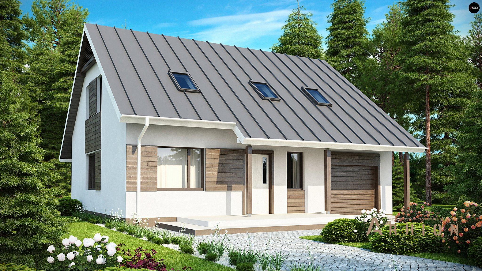 1. Проект одноэтажного дома в канадском стиле с двускатной кровлей, Z119, площадью - 177 кв c мансардой, терассой, гаражом