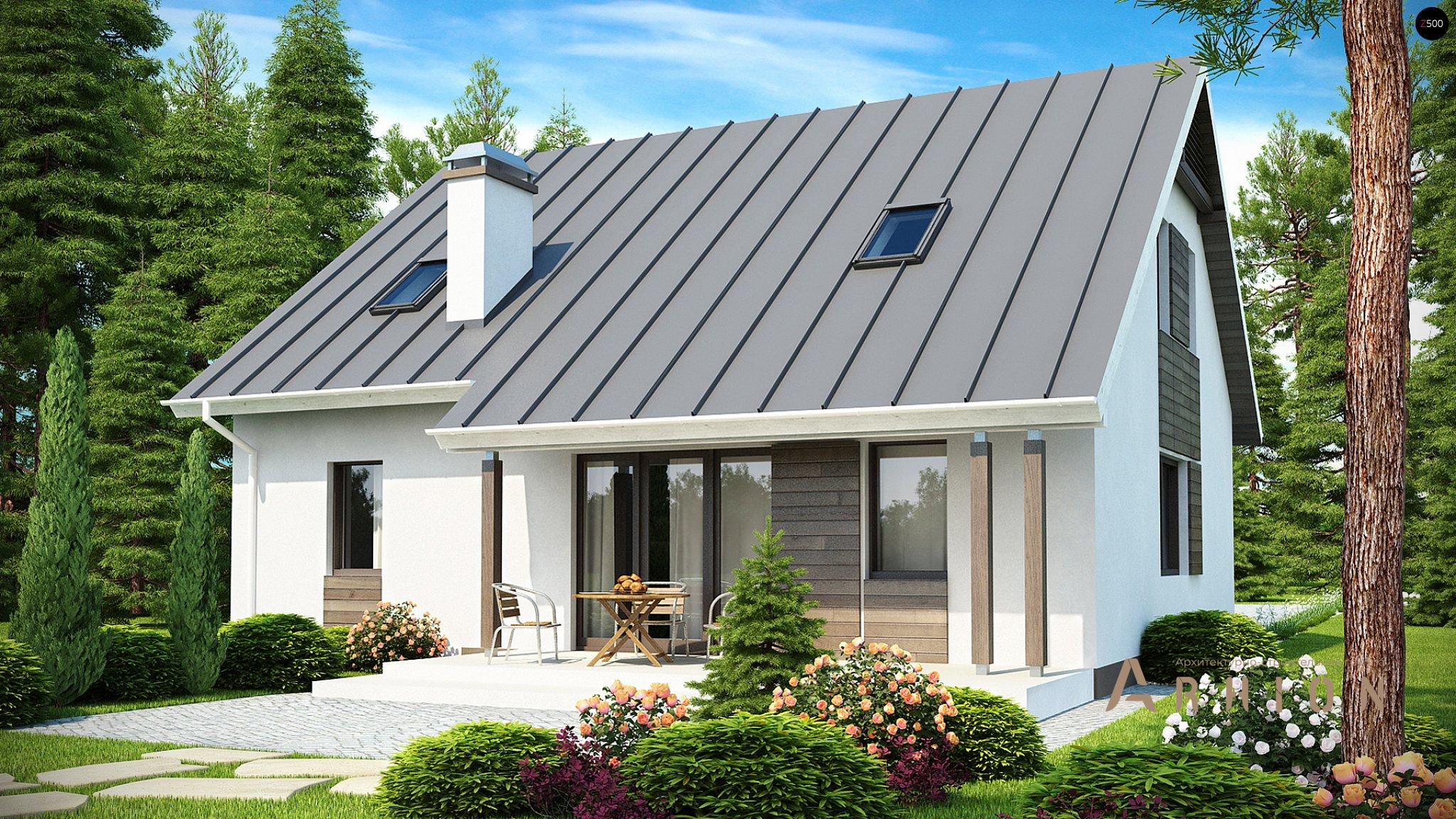 12. Проект одноэтажного дома в канадском стиле с двускатной кровлей, Z119, площадью - 177 кв c мансардой, терассой, гаражом