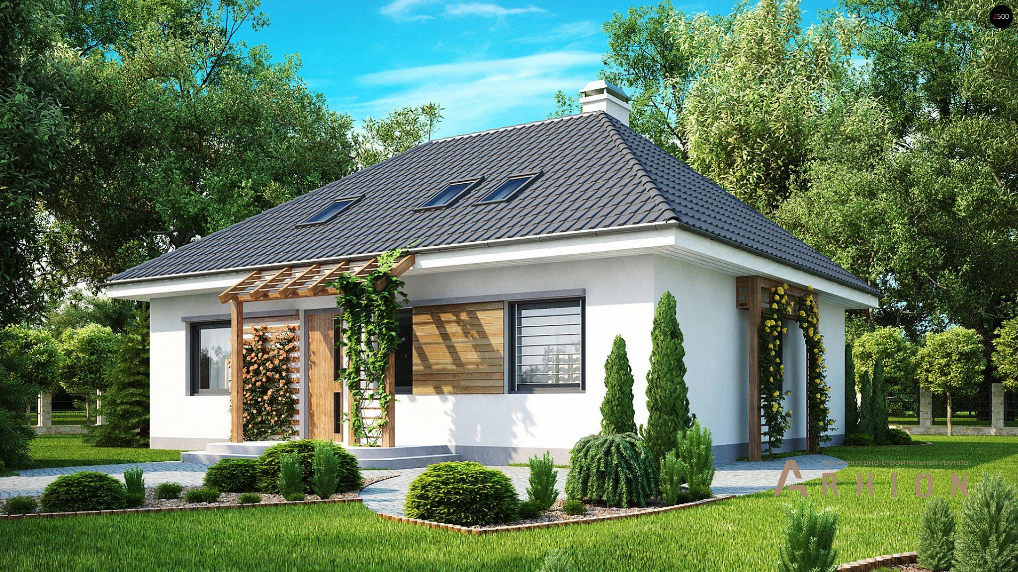 1. Проект одноэтажного дома в современном стиле с четырехскатной, Z121, площадью - 184 кв c мансардой, терассой