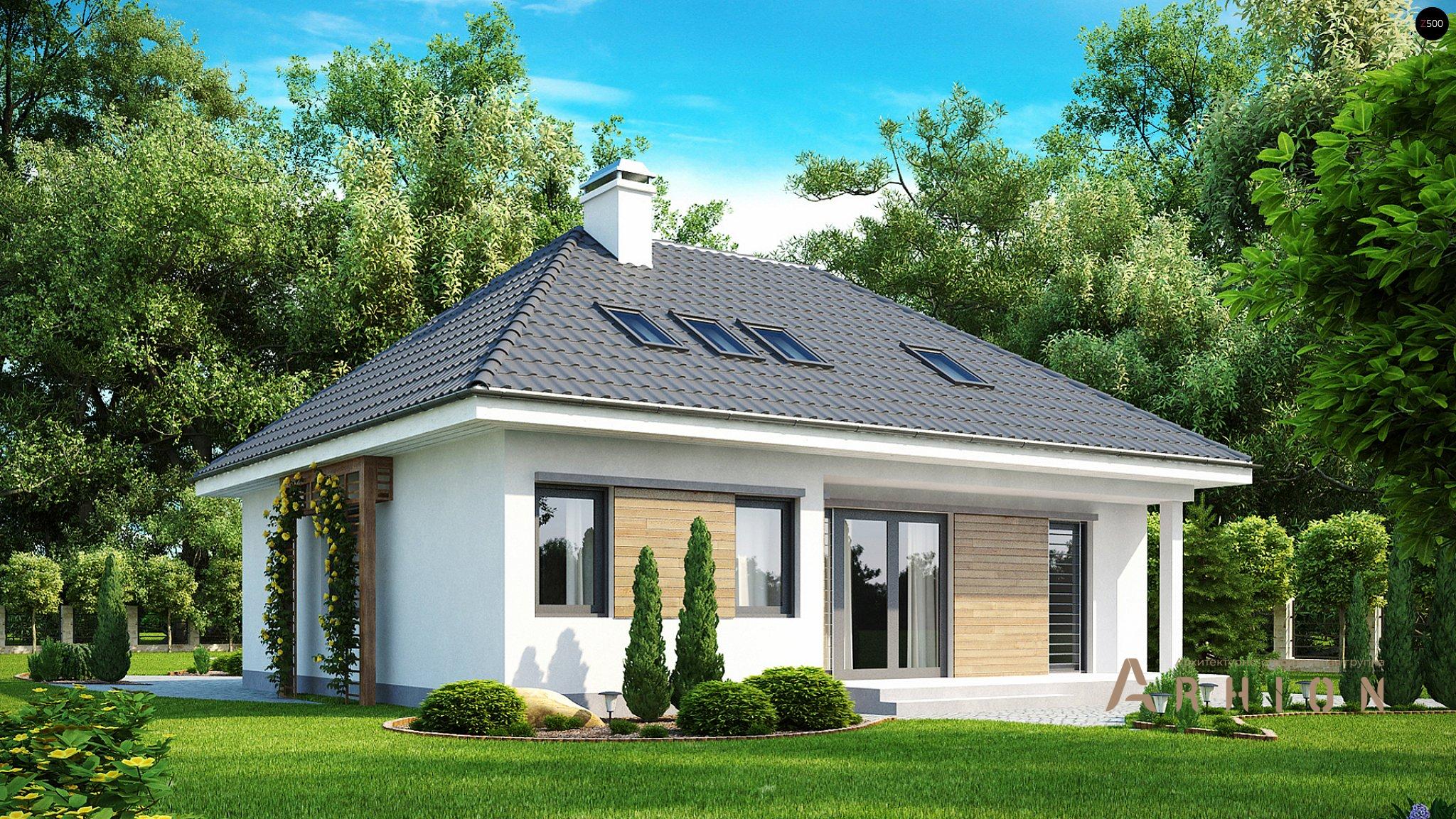 2. Проект одноэтажного дома в современном стиле с четырехскатной, Z121, площадью - 184 кв c мансардой, терассой