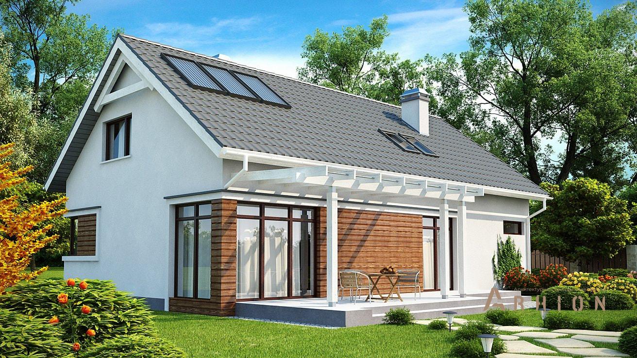 2. Проект одноэтажного дома в европейском стиле с двускатной кровлей, Z122, площадью - 152 кв c мансардой, терассой, гаражом, вторым светом