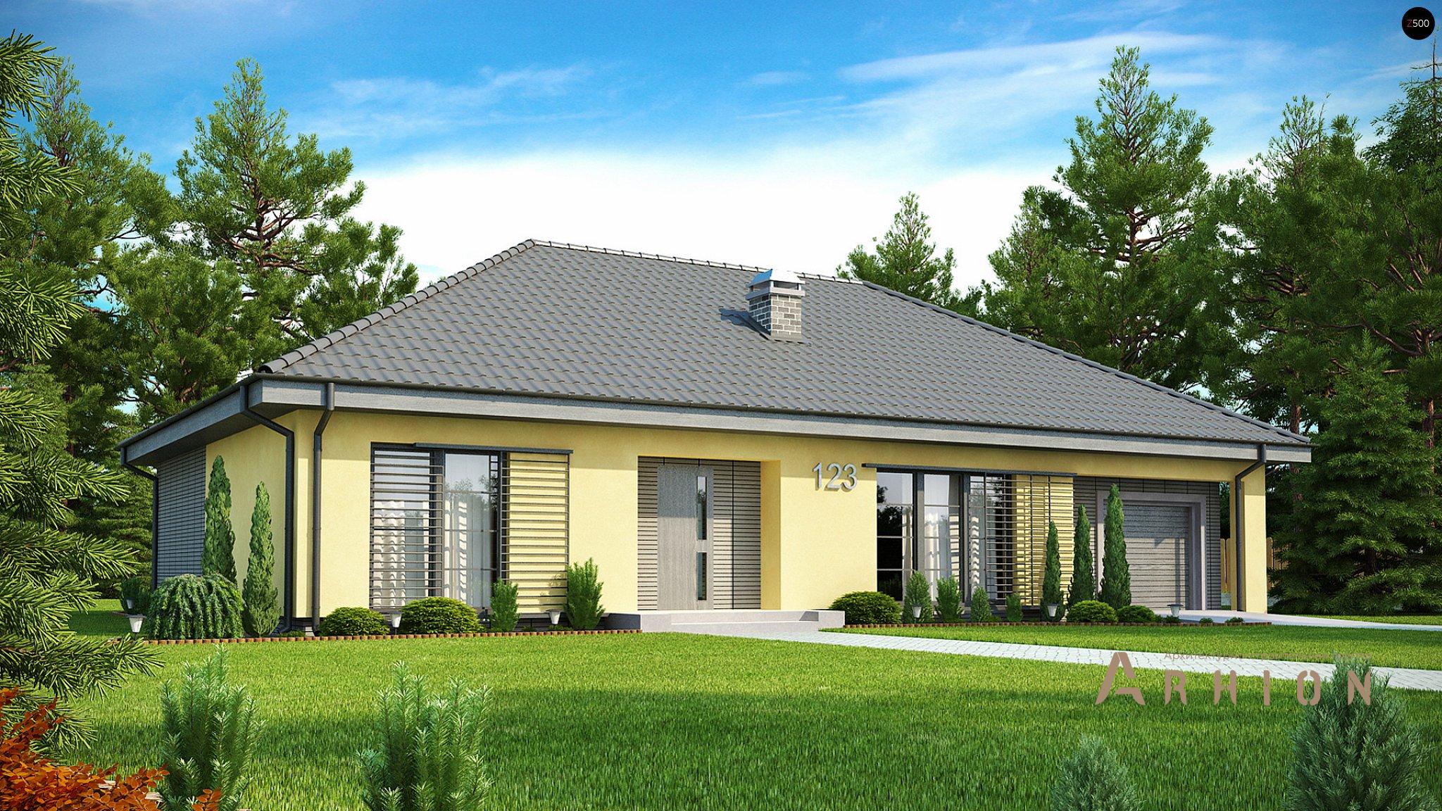 1. Проект одноэтажного дома в современном стиле с четырехскатной, Z123, площадью - 157 кв c терассой, гаражом