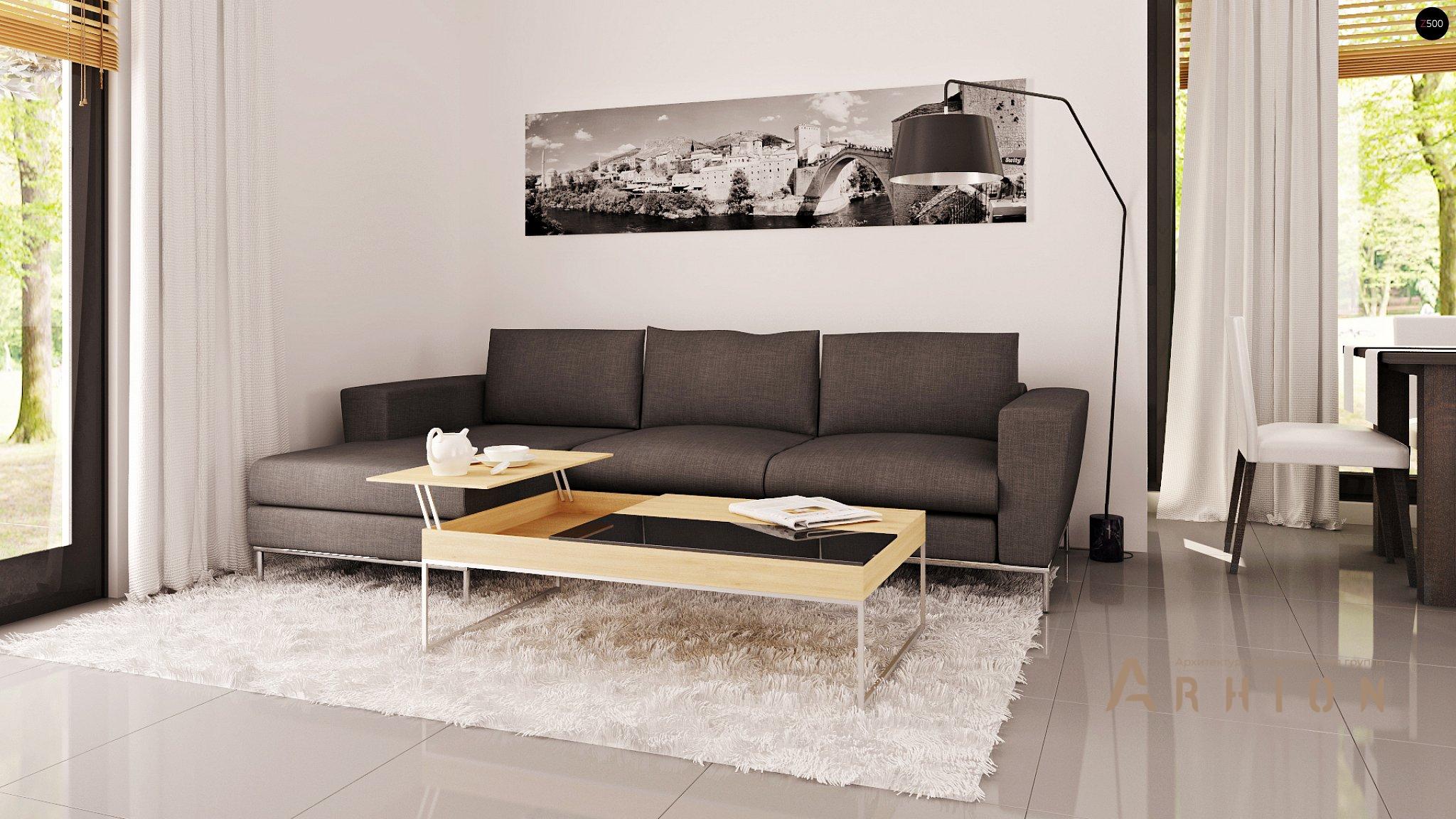 2. Проект одноэтажного дома в современном стиле с двускатной кровлей, Z124, площадью - 163 кв c мансардой, гаражом