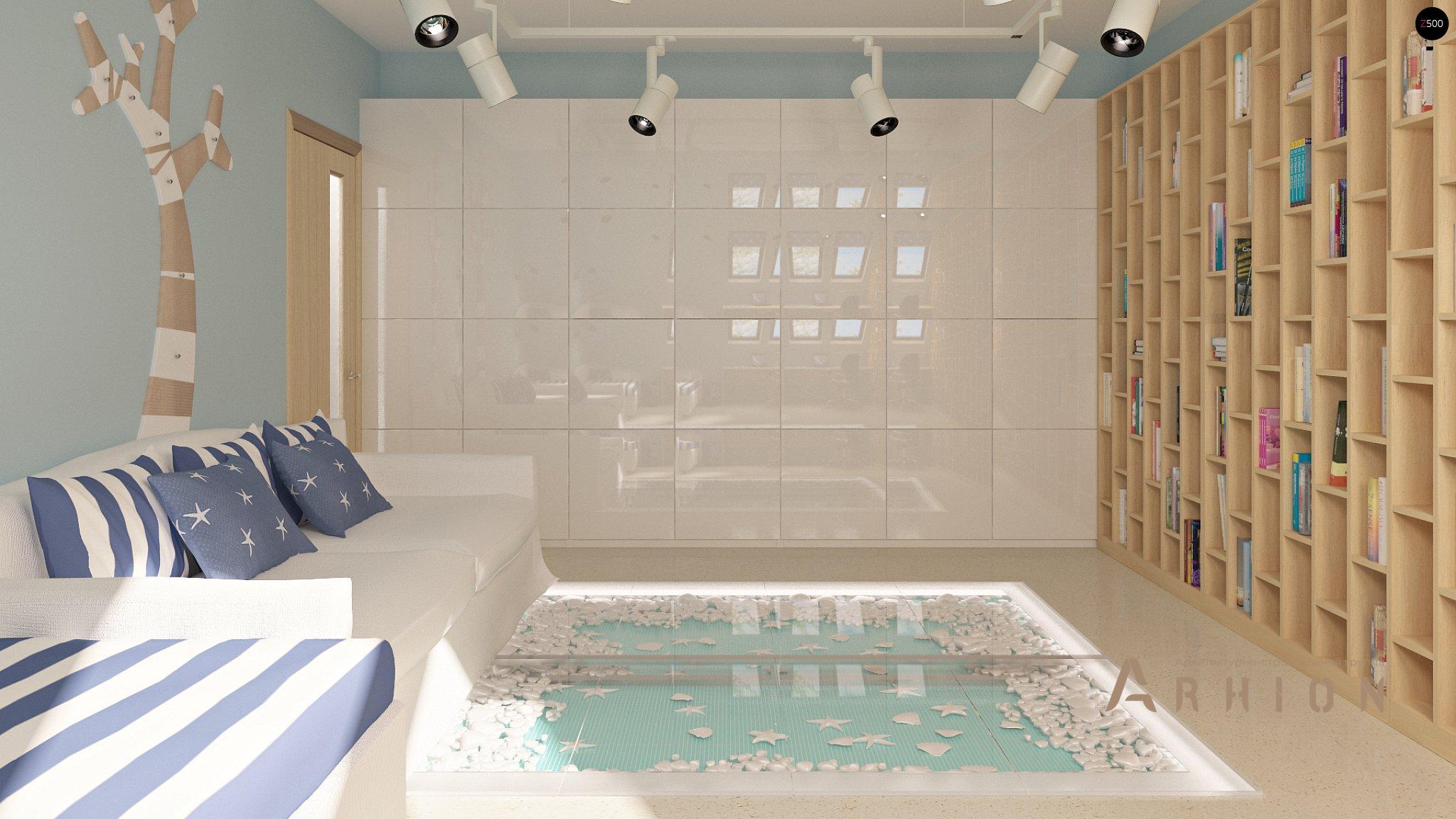 8. Проект одноэтажного дома в современном стиле с двускатной кровлей, Z124, площадью - 163 кв c мансардой, гаражом