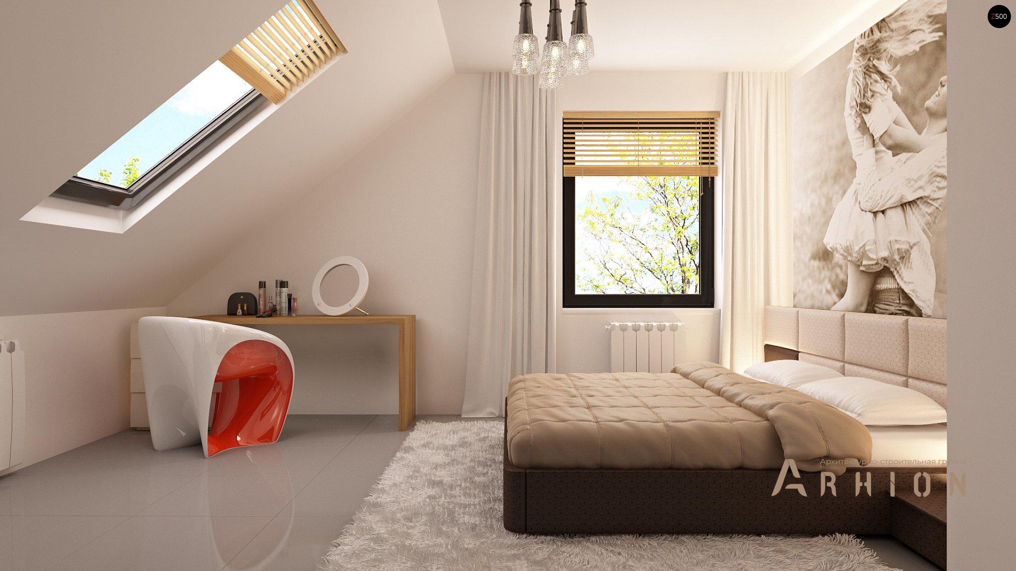 10. Проект одноэтажного дома в современном стиле с двускатной кровлей, Z124, площадью - 163 кв c мансардой, гаражом