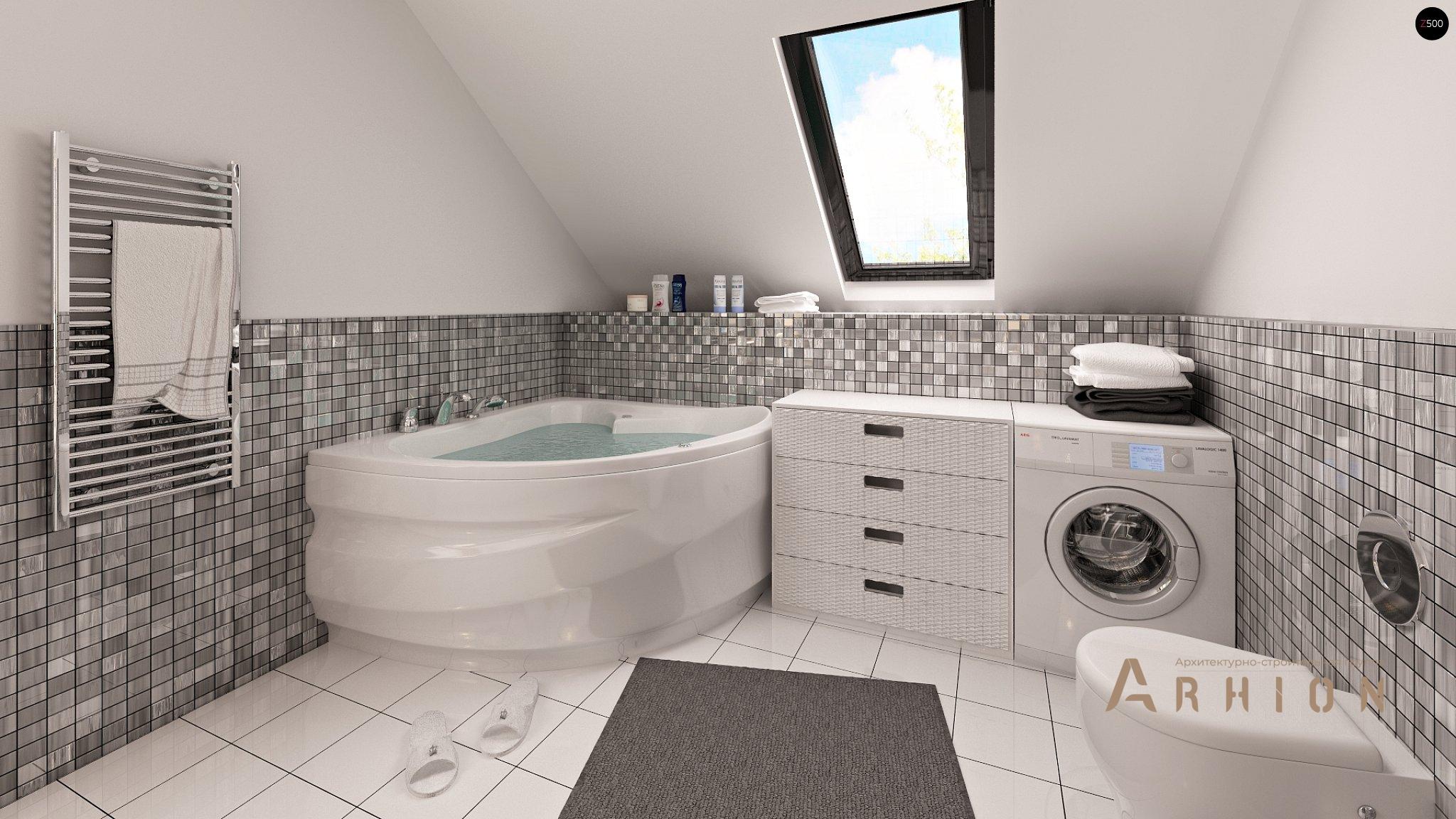 12. Проект одноэтажного дома в современном стиле с двускатной кровлей, Z124, площадью - 163 кв c мансардой, гаражом