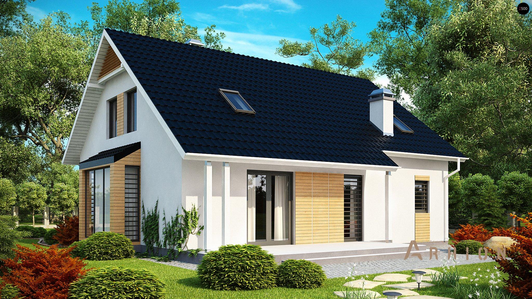 13. Проект одноэтажного дома в современном стиле с двускатной кровлей, Z124, площадью - 163 кв c мансардой, гаражом