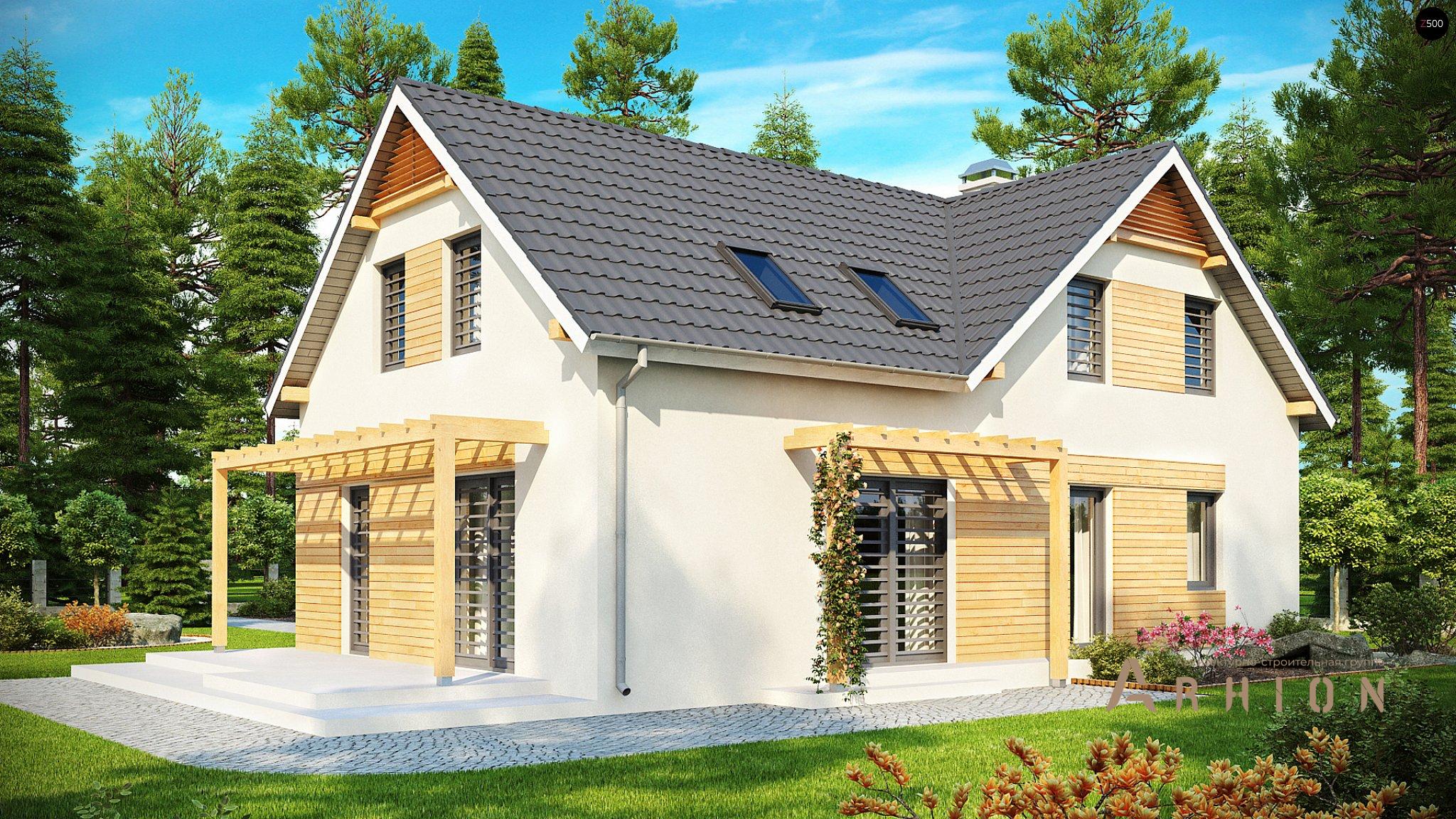 2. Проект одноэтажного дома в современном стиле с двускатной кровлей, Z125, площадью - 192 кв c мансардой, терассой, гаражом