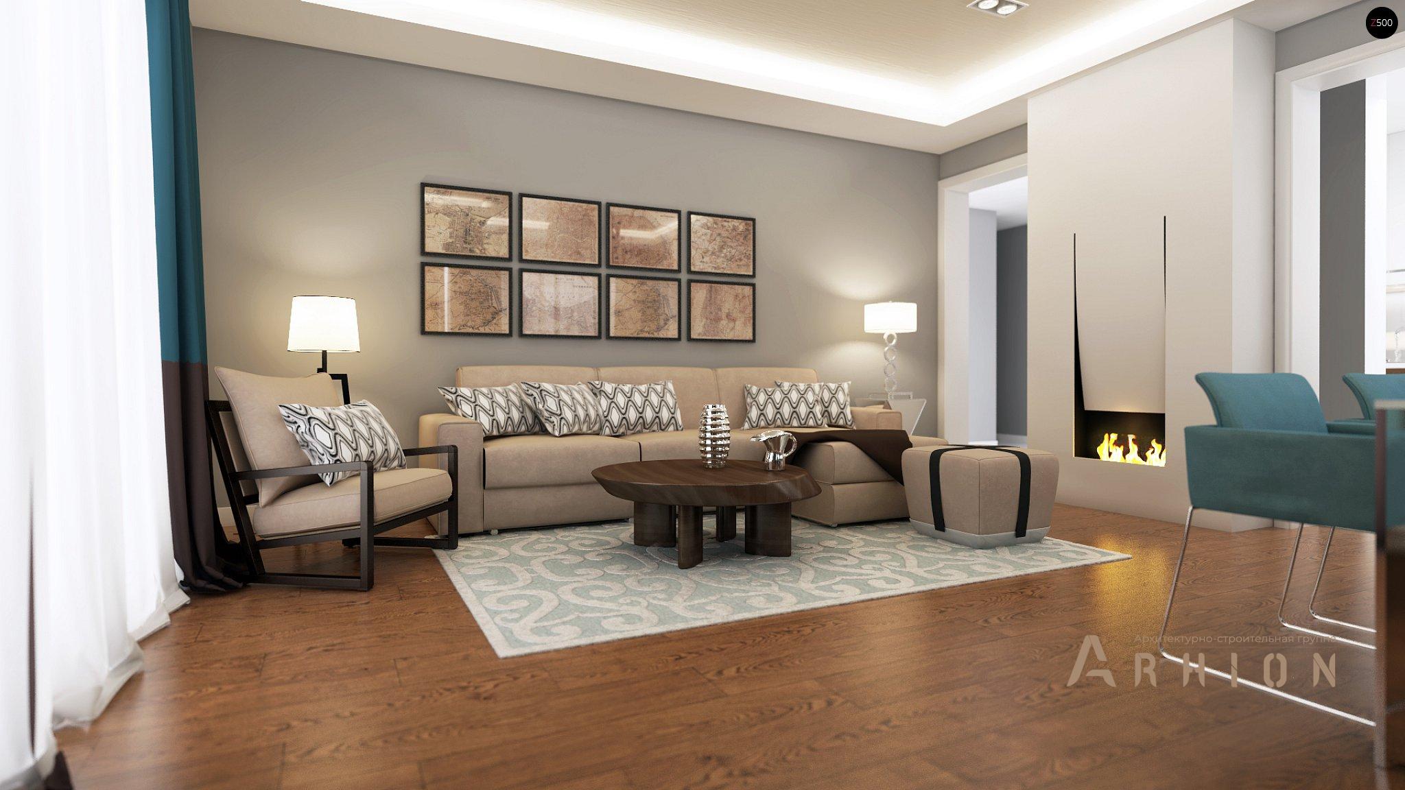 3. Проект одноэтажного дома в современном стиле с двускатной кровлей, Z128, площадью - 157 кв c мансардой, терассой, балконом, эркером