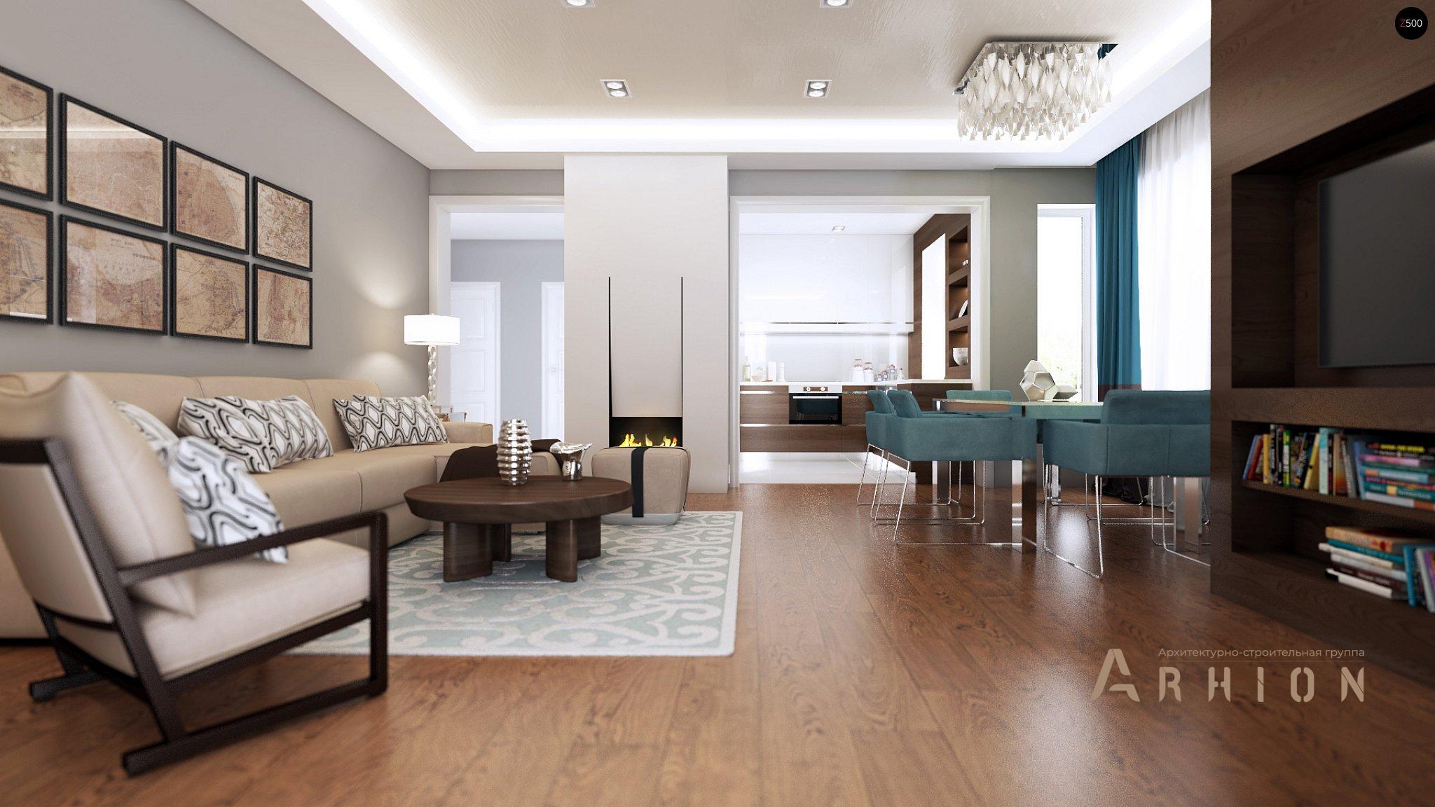 4. Проект одноэтажного дома в современном стиле с двускатной кровлей, Z128, площадью - 157 кв c мансардой, терассой, балконом, эркером