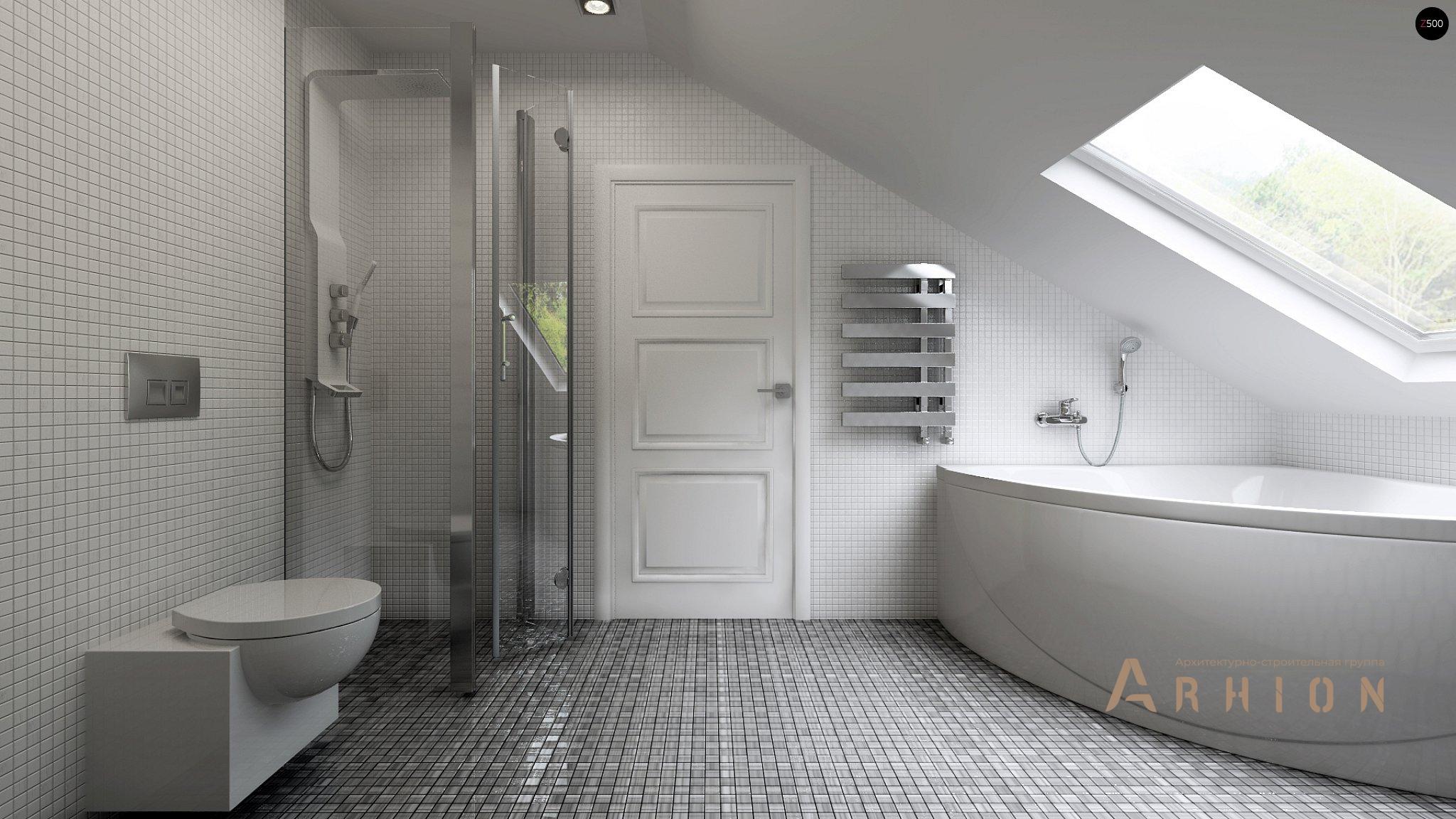 8. Проект одноэтажного дома в современном стиле с двускатной кровлей, Z128, площадью - 157 кв c мансардой, терассой, балконом, эркером