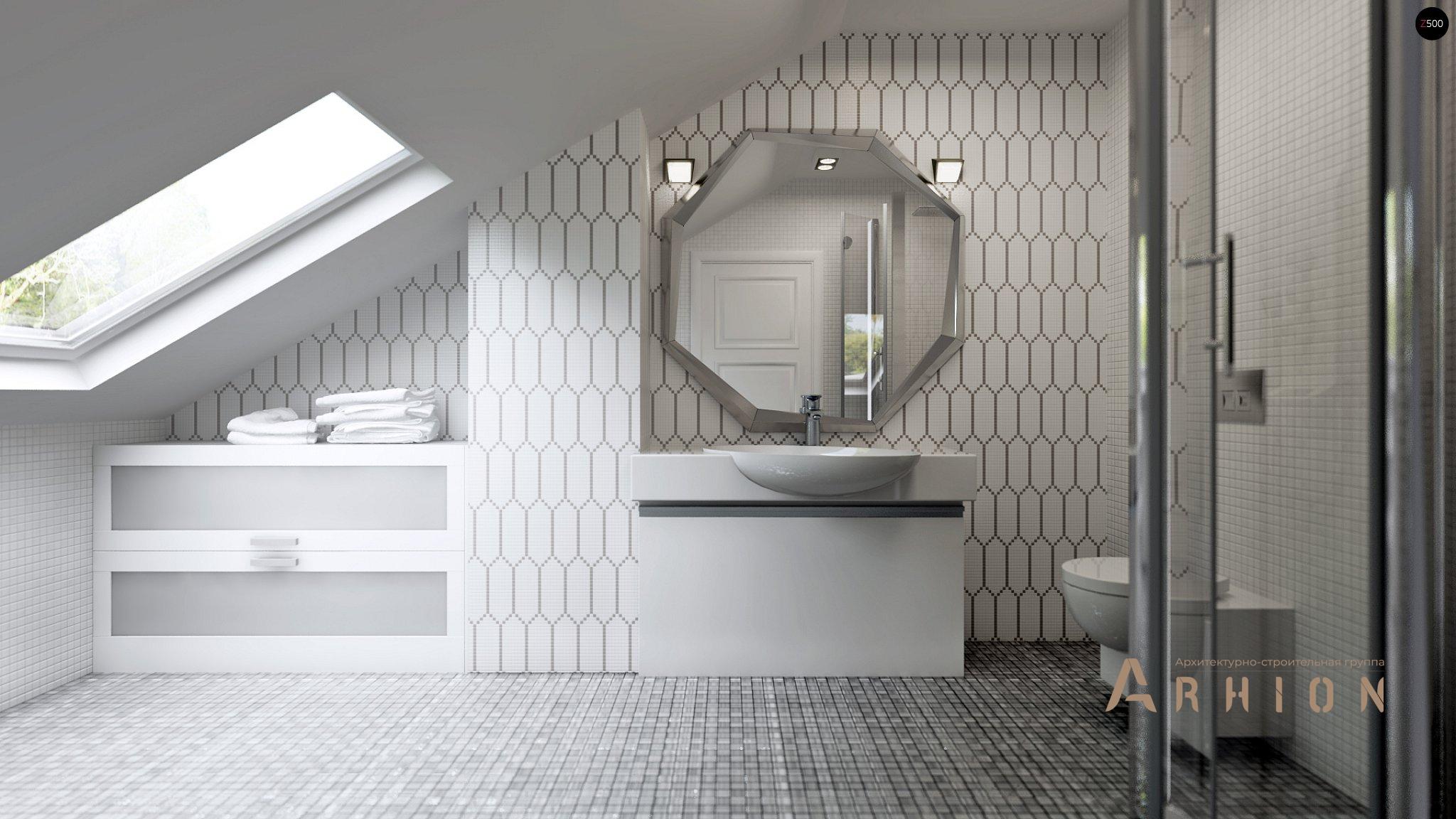 9. Проект одноэтажного дома в современном стиле с двускатной кровлей, Z128, площадью - 157 кв c мансардой, терассой, балконом, эркером