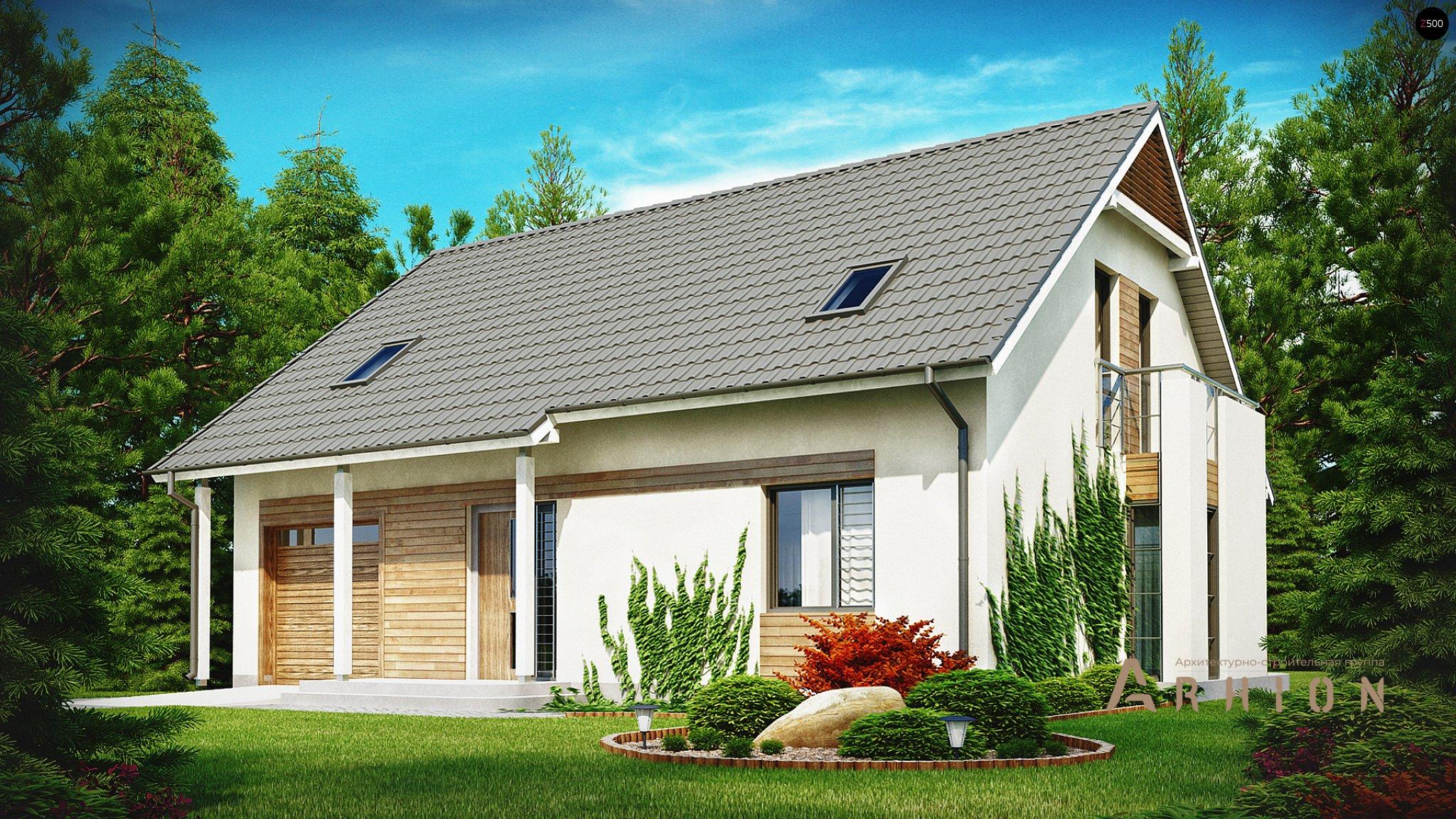 2. Проект одноэтажного дома в европейском стиле с двускатной кровлей, Z129, площадью - 183 кв c мансардой, терассой, балконом, гаражом, эркером