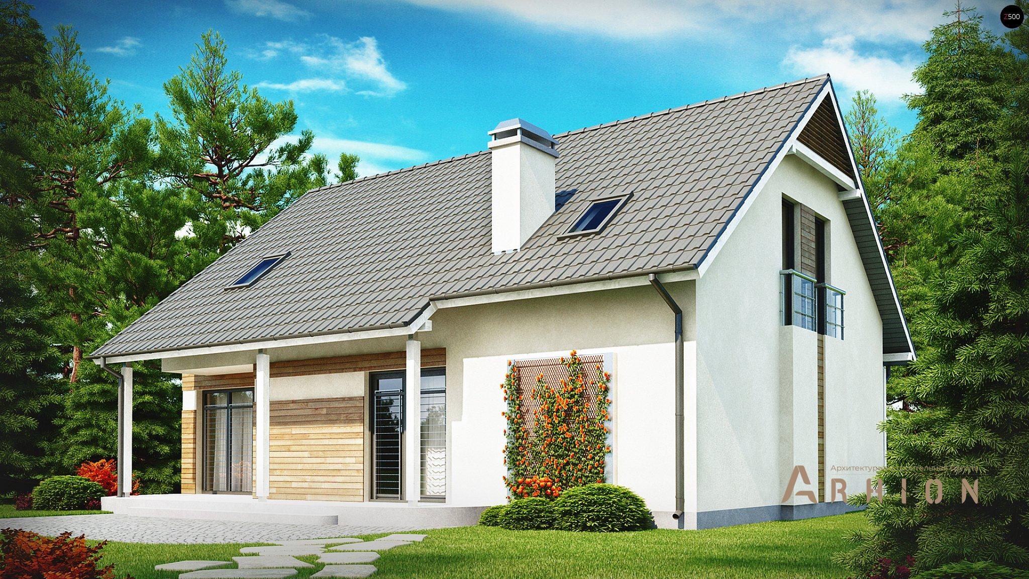 3. Проект одноэтажного дома в европейском стиле с двускатной кровлей, Z129, площадью - 183 кв c мансардой, терассой, балконом, гаражом, эркером