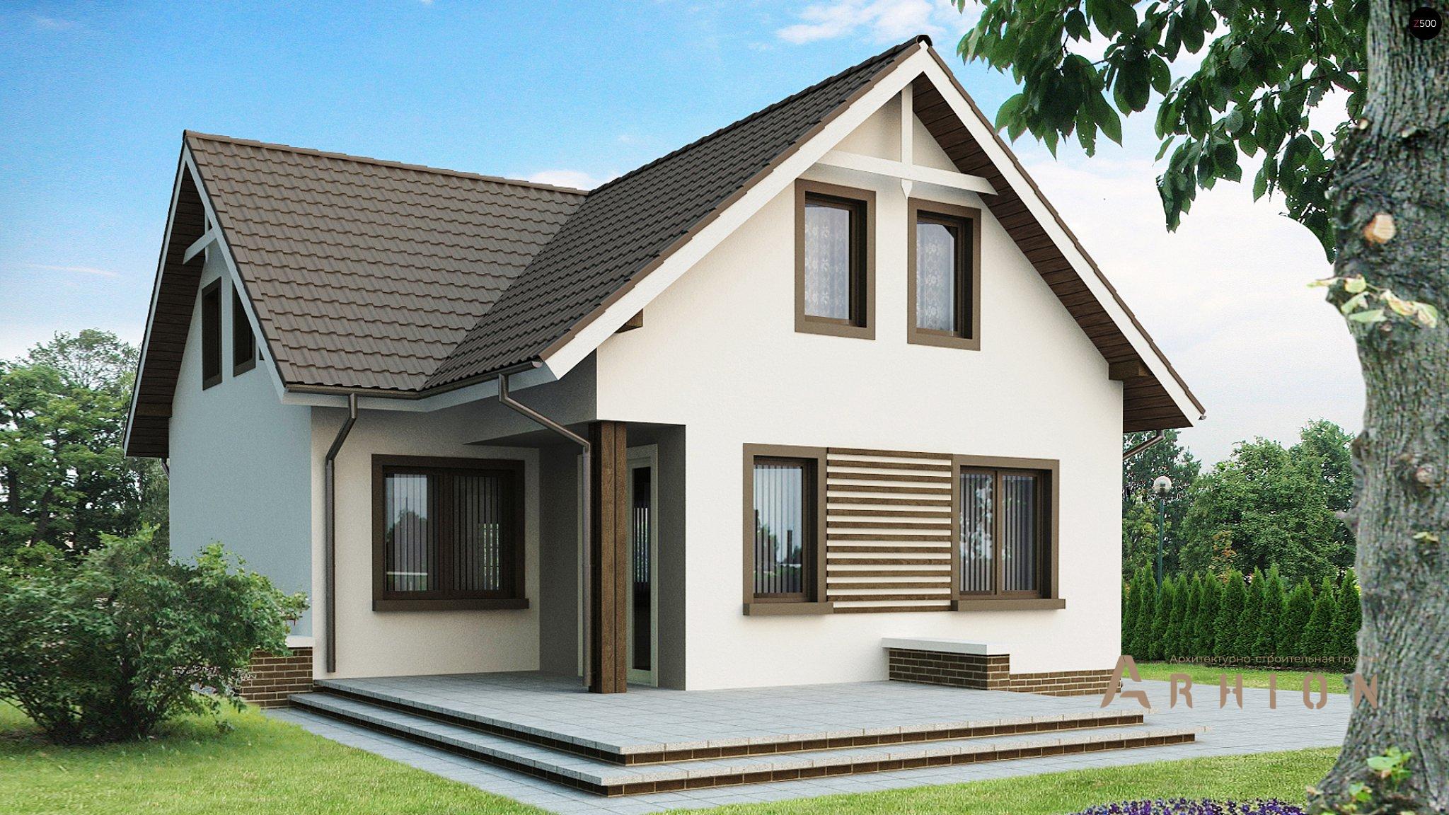 2. Проект одноэтажного дома в европейском стиле с двускатной кровлей, Z13, площадью - 126 кв c мансардой, терассой, балконом